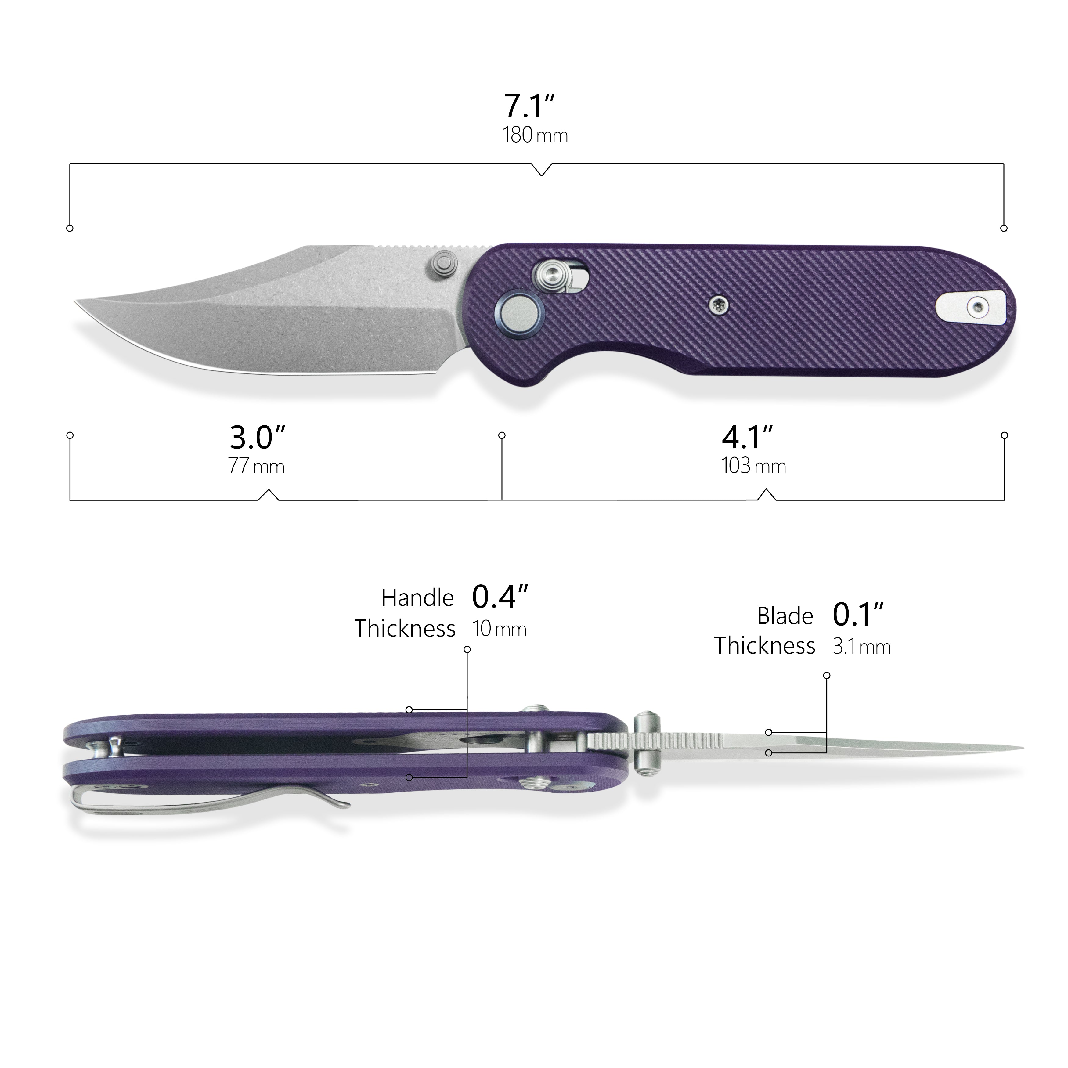 (Pre-order) : Geo knife Ethereal Cutter Axis lock Folding Knife Purple G10 Handle 3.0" Stonewash Bohler M390 Blade GEO2401L