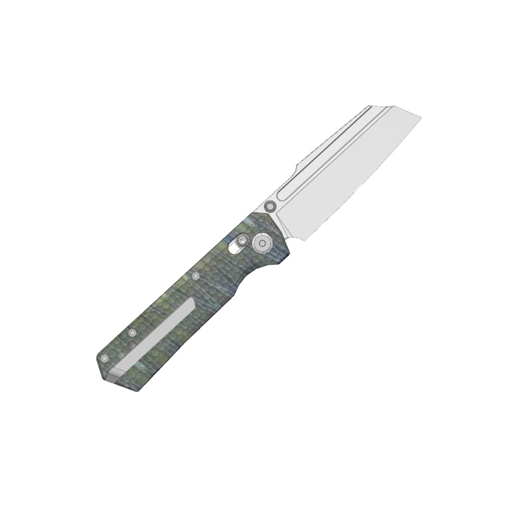 (Pre-order) : Geo knife Noxiz Axis lock Folding Knife Tiger Stripe Pattern Flamed 6AL4V Titanium Handle 3.1" Stonewash Bohler M390 Blade GEO2506B