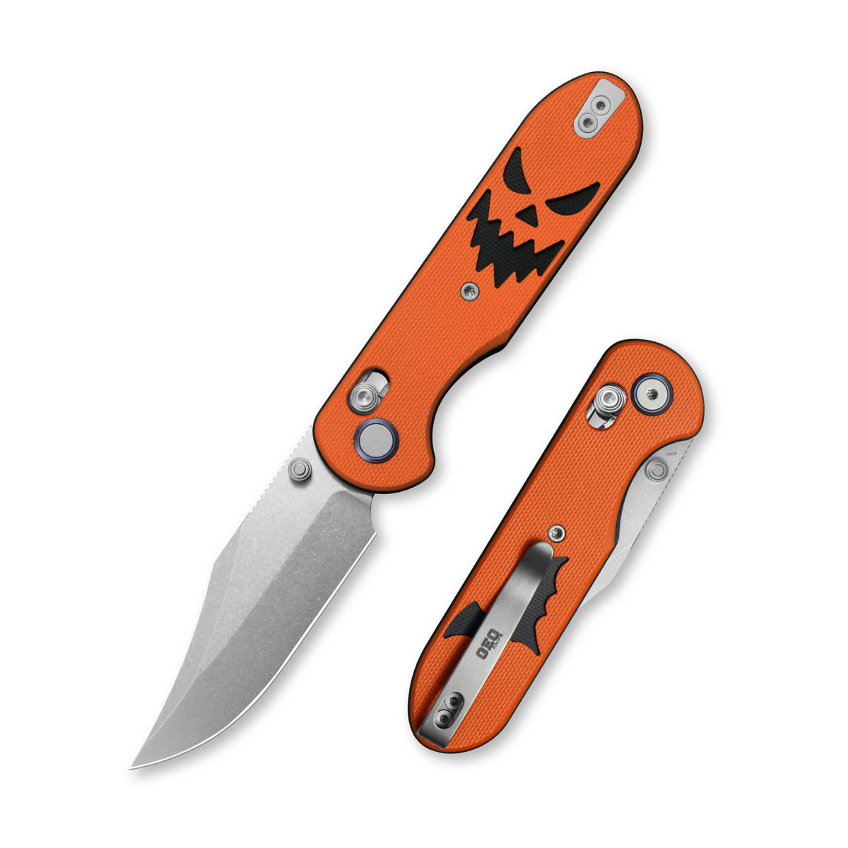 (Pre-order) GEO Knife Ethereal Cutter Crossbar lock Folding Knife Black-Orange G10 Handle 3.0" Stonewash Bohler M390 Blade GEO2401O