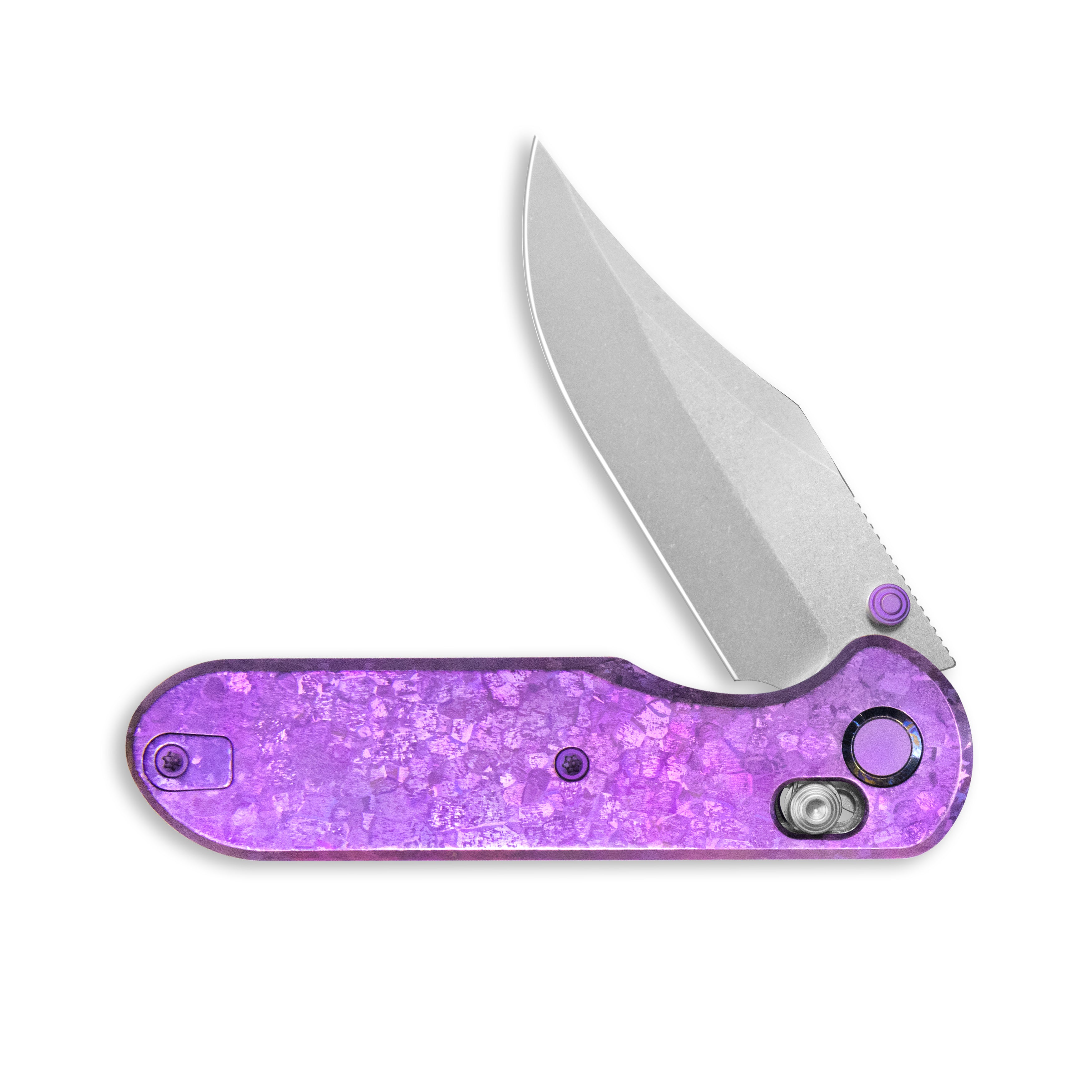 GEO Knife Ethereal Cutter Crossbar lock Folding Knife Purple Crystallized Titanium Handle 3.0" Stonewash Bohler M390 Blade GEO2401N