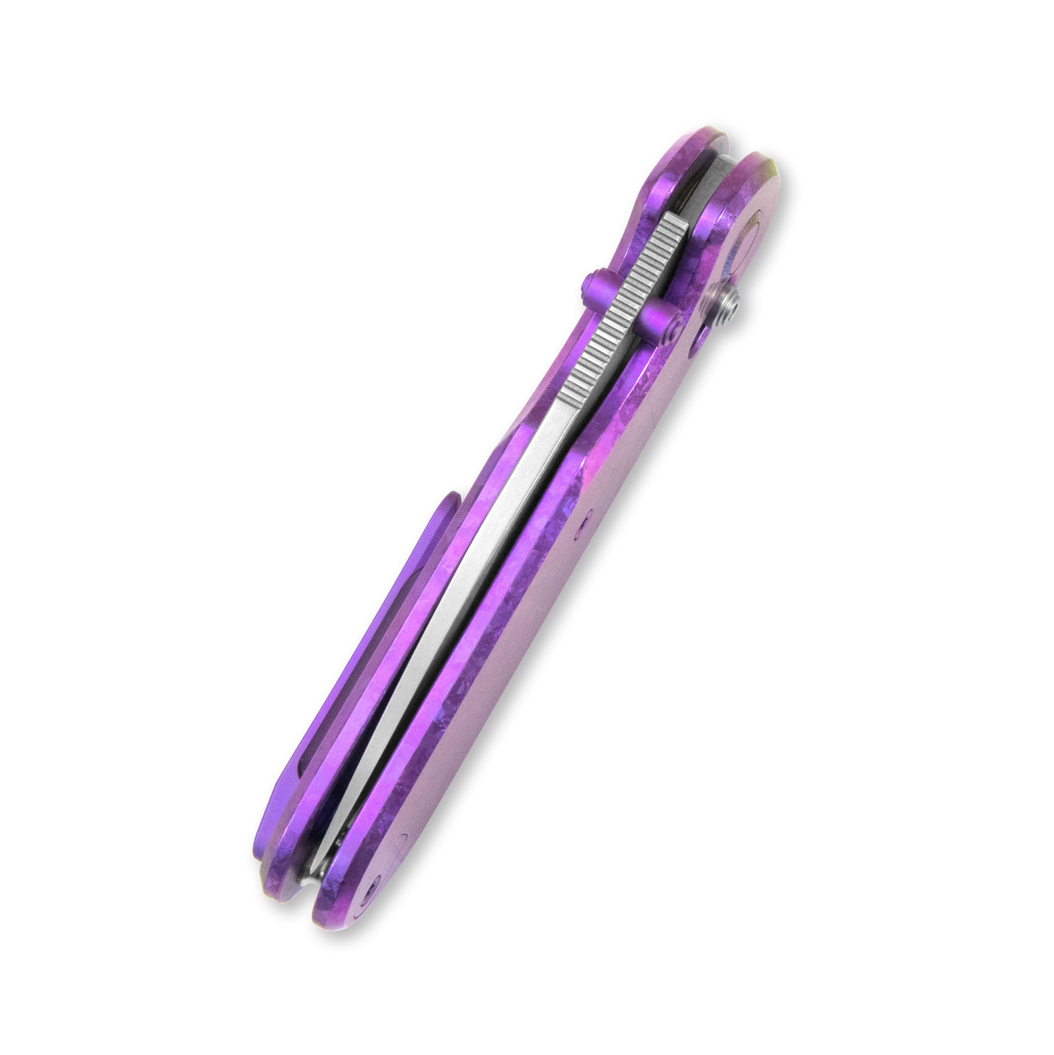 GEO Knife Ethereal Cutter Crossbar lock Folding Knife Purple Crystallized Titanium Handle 3.0" Stonewash Bohler M390 Blade GEO2402R