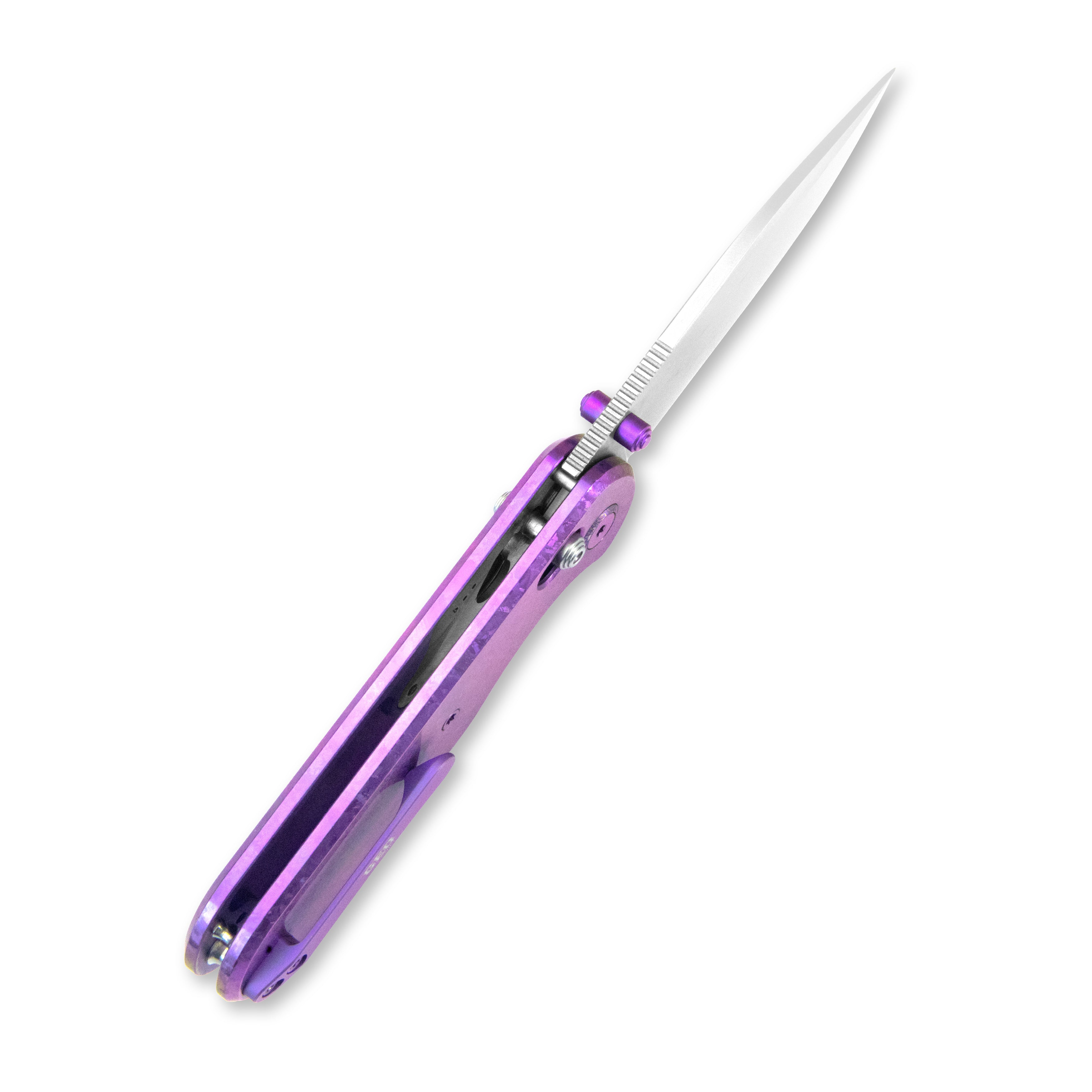 GEO Knife Ethereal Cutter Crossbar lock Folding Knife Purple Crystallized Titanium Handle 3.0" Stonewash Bohler M390 Blade GEO2402R