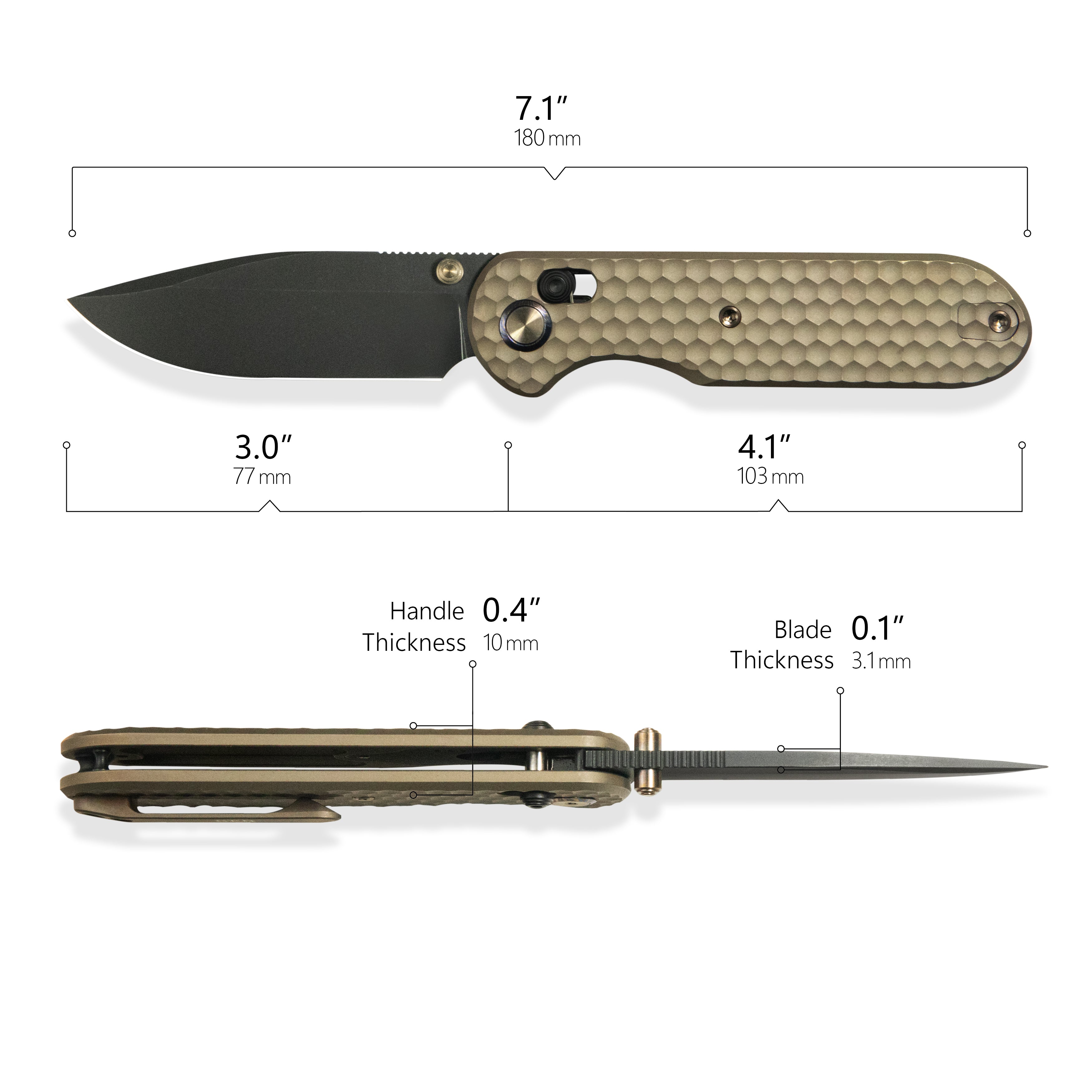 Geo knife Ethereal Cutter Axis Lock Folding Knife Bronze 6AL4V Titanium Handle 3.0" Blackwash Bohler M390 Blade  GEO2402B