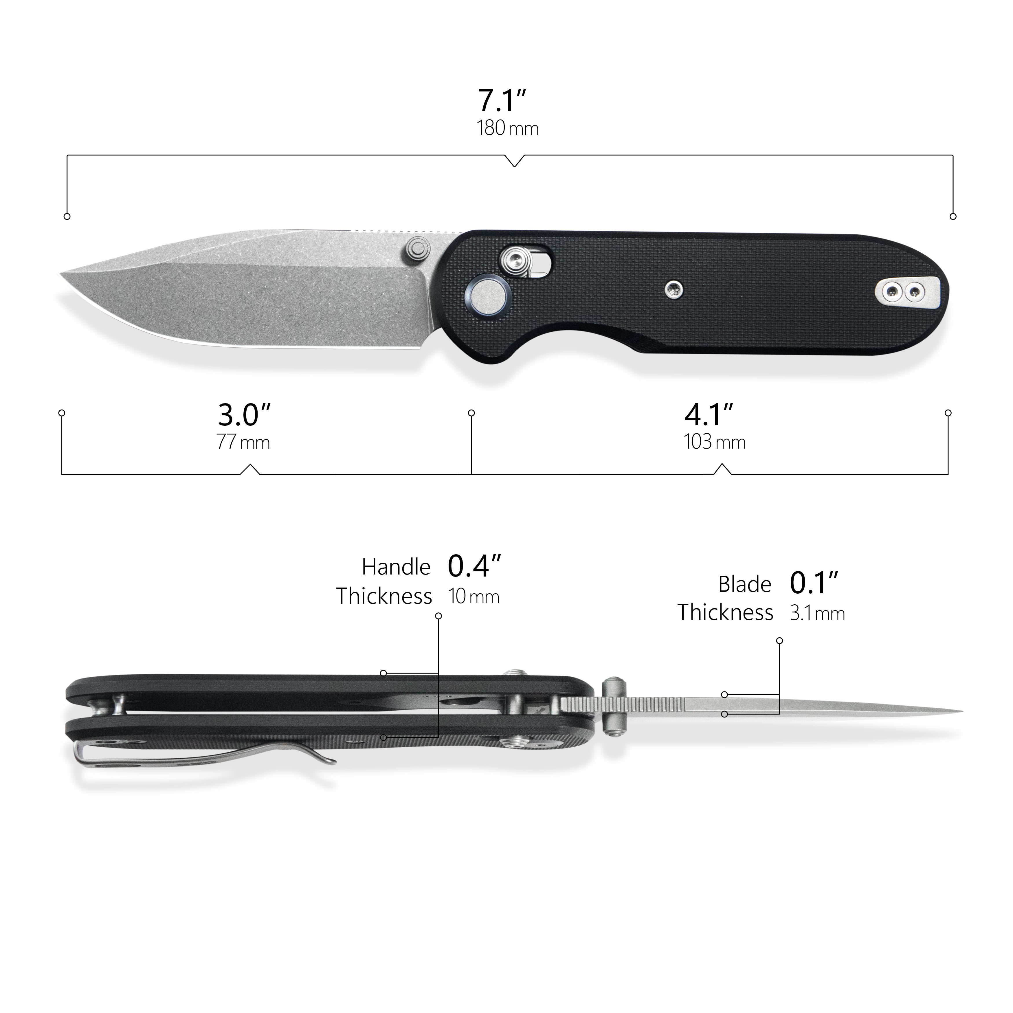 (Pre-order) : Geo knife Ethereal Cutter Axis lock Folding Knife Black G10 Handle 3.0" Stonewash Bohler M390 Blade GEO2402F