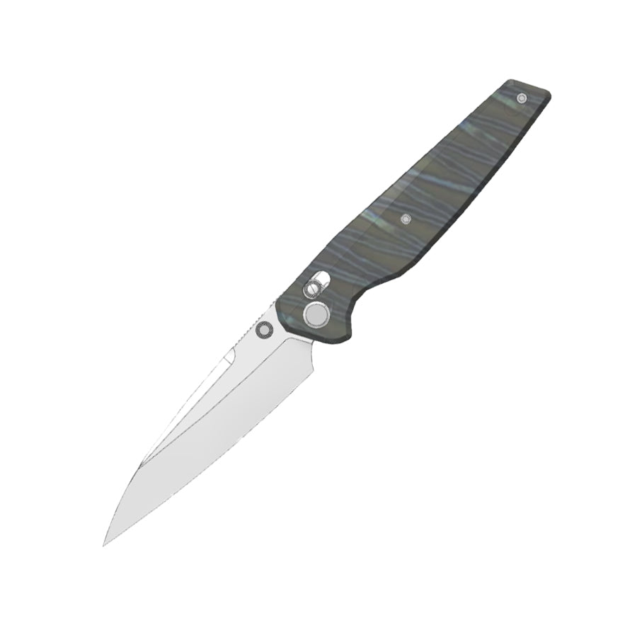 (Pre-order) : Geo knife Axis lock Folding Knife Tiger Stripe Pattern Flamed  6AL4V Titanium Handle 3.9" Stonewash Bohler M390 Blade GEO2505B