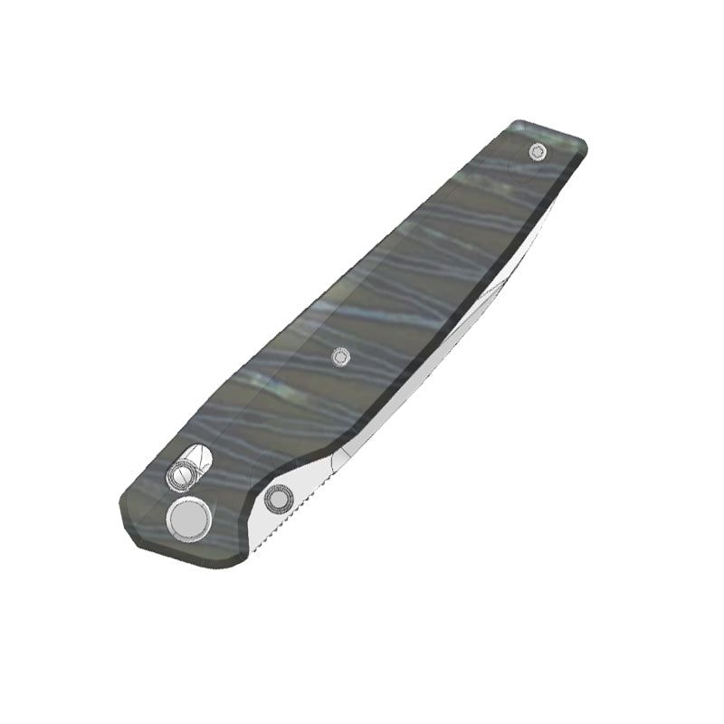 (Pre-order) : Geo knife Axis lock Folding Knife Tiger Stripe Pattern Flamed  6AL4V Titanium Handle 3.9" Stonewash Bohler M390 Blade GEO2505B