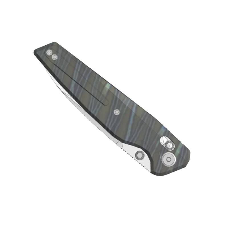 (Pre-order) : Geo knife Axis lock Folding Knife Tiger Stripe Pattern Flamed  6AL4V Titanium Handle 3.9" Stonewash Bohler M390 Blade GEO2505B