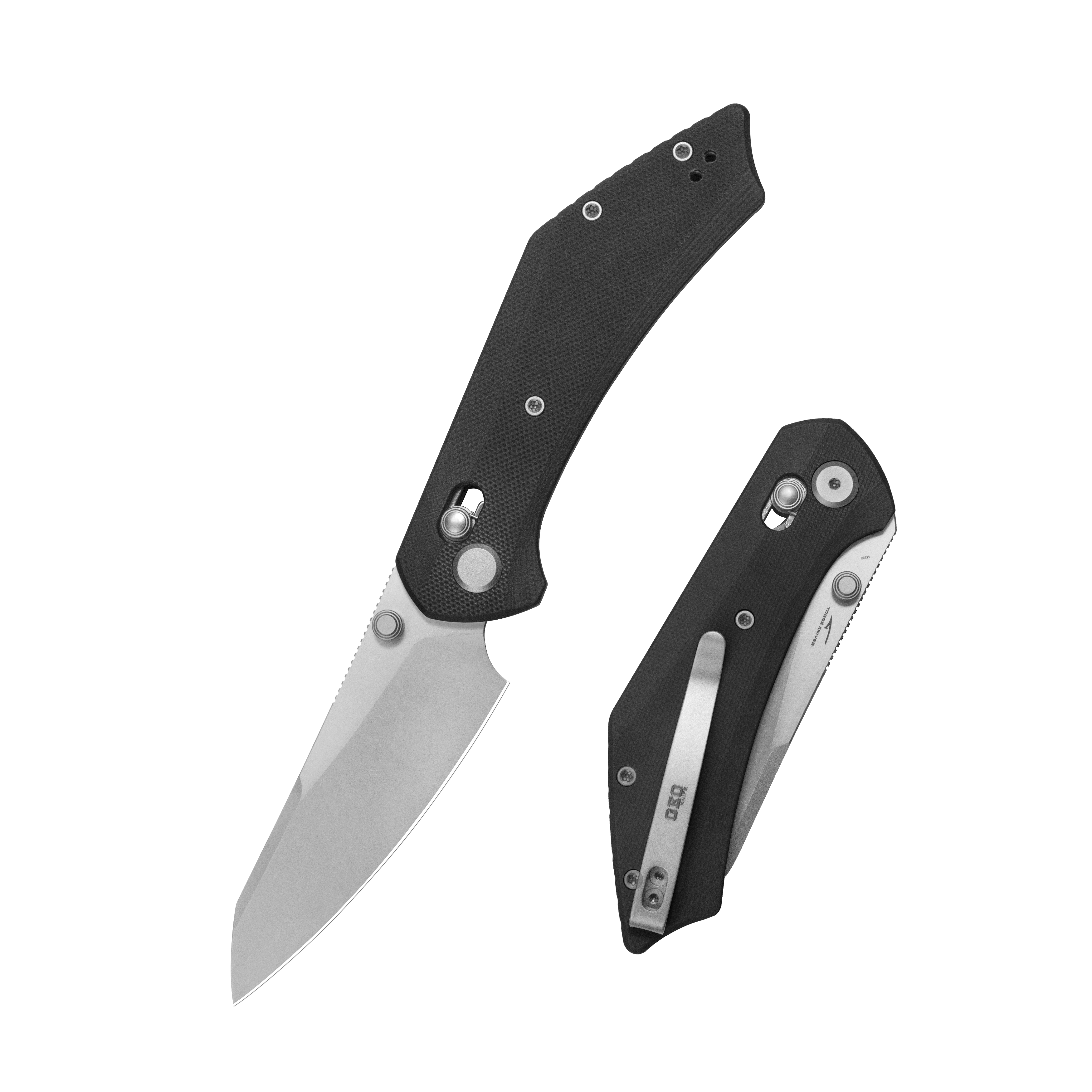 GEO Knife DIVID Crossbar lock Folding Knife Black G10 Handle 3.3" Stonewash Bohler M390 Blade  GEO2507E