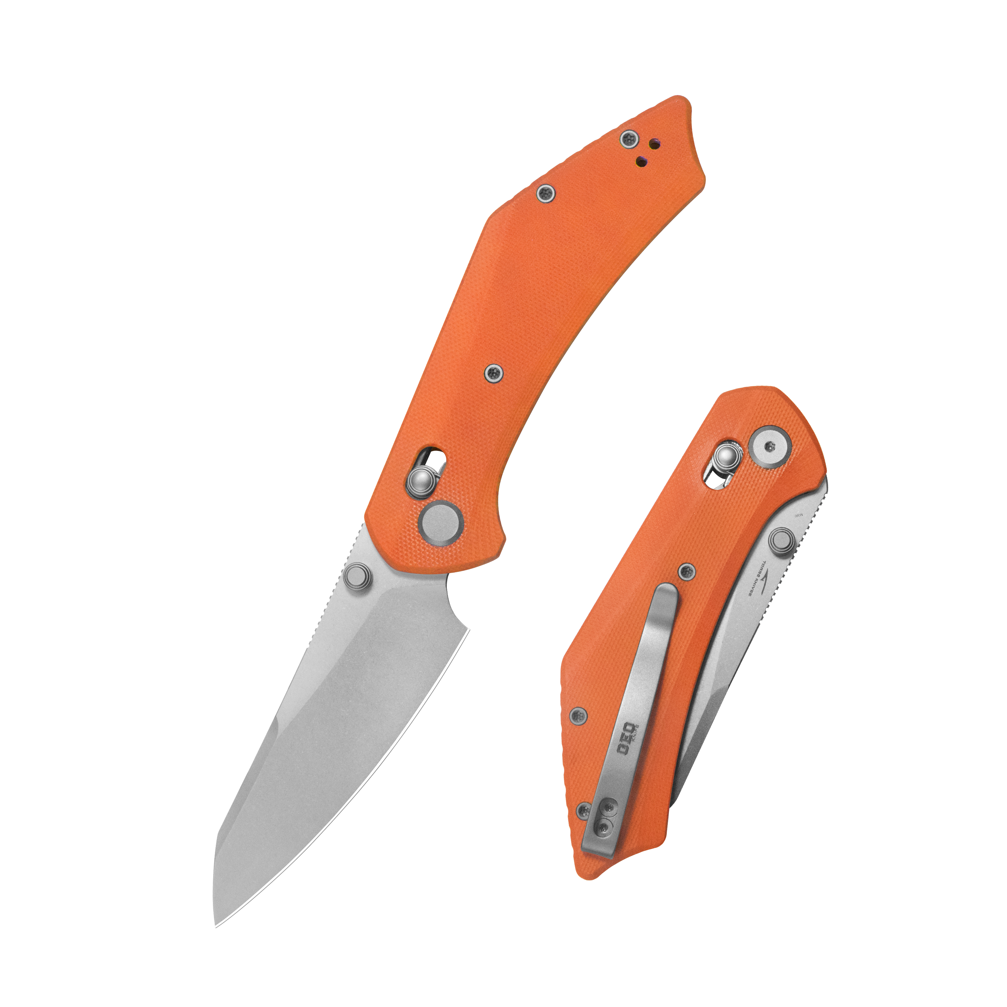 GEO Knife DIVID Crossbar lock Folding Knife Orange G10 Handle 3.3" Stonewash Bohler M390 Blade GEO2507H