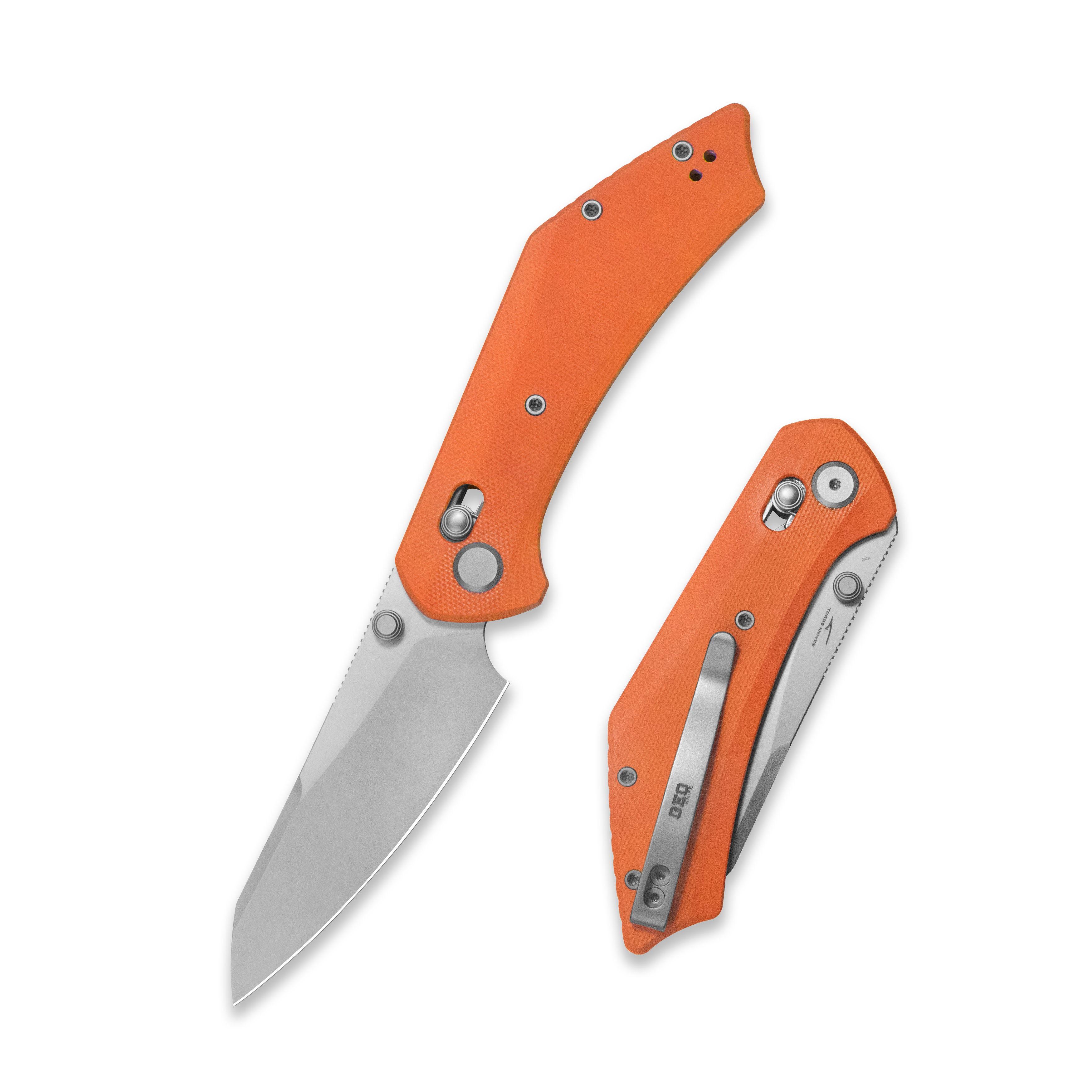 GEO Knife DIVID Crossbar lock Folding Knife Orange G10 Handle 3.3" Stonewash Bohler M390 Blade GEO2507H
