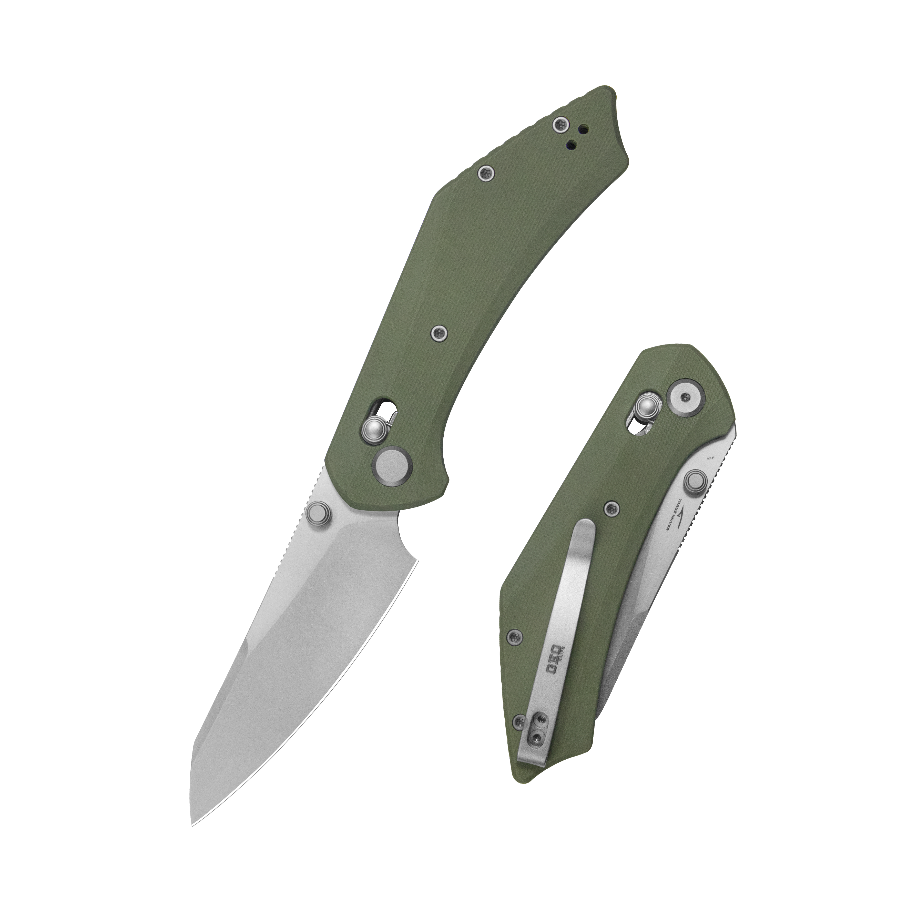 GEO Knife DIVID Crossbar lock Folding Knife Green G10 Handle 3.3" Stonewash Bohler M390 Blade GEO2507I