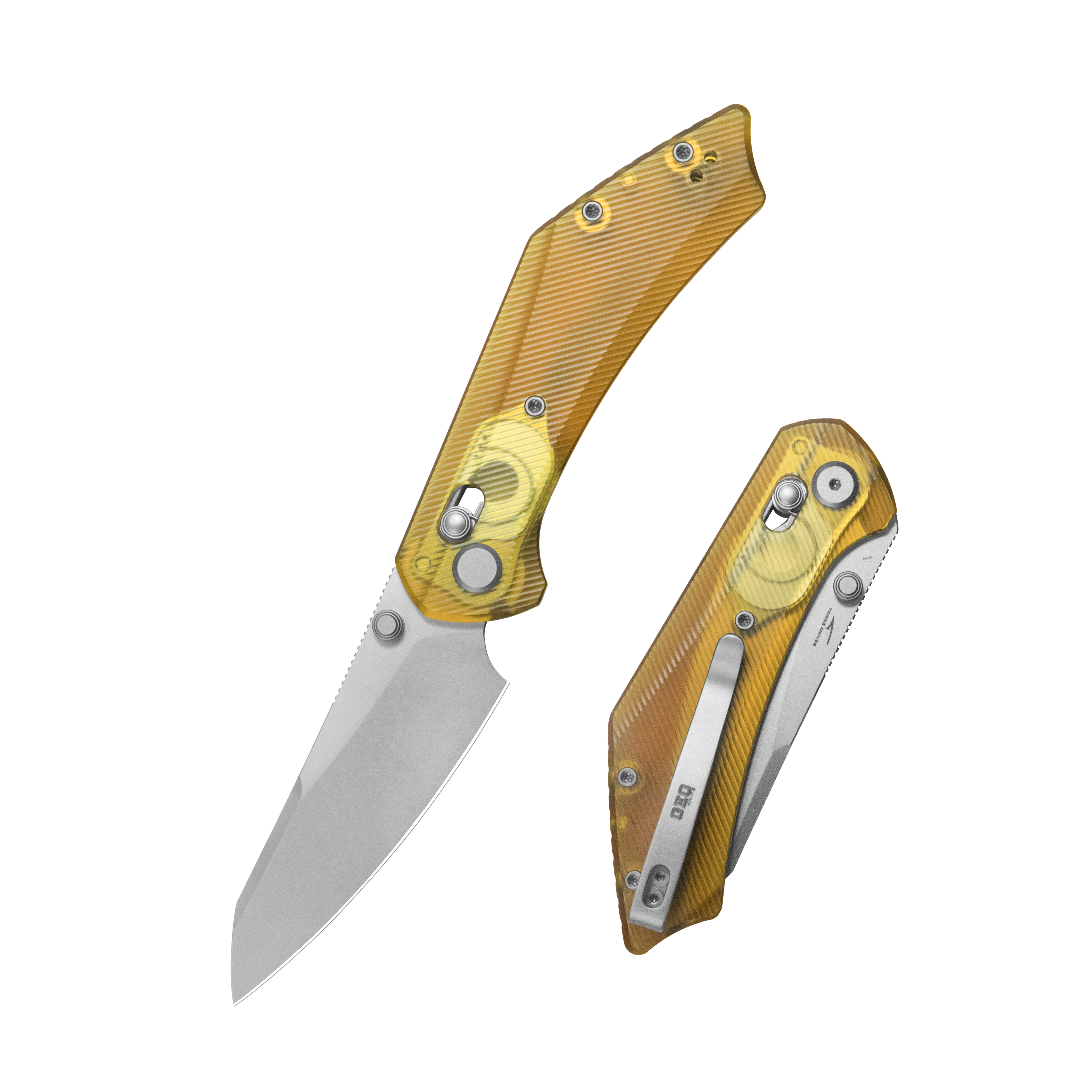 GEO Knife DIVID Crossbar lock Folding Knife Ultem Handle 3.3" Stonewash Bohler M390 Blade GEO2507K