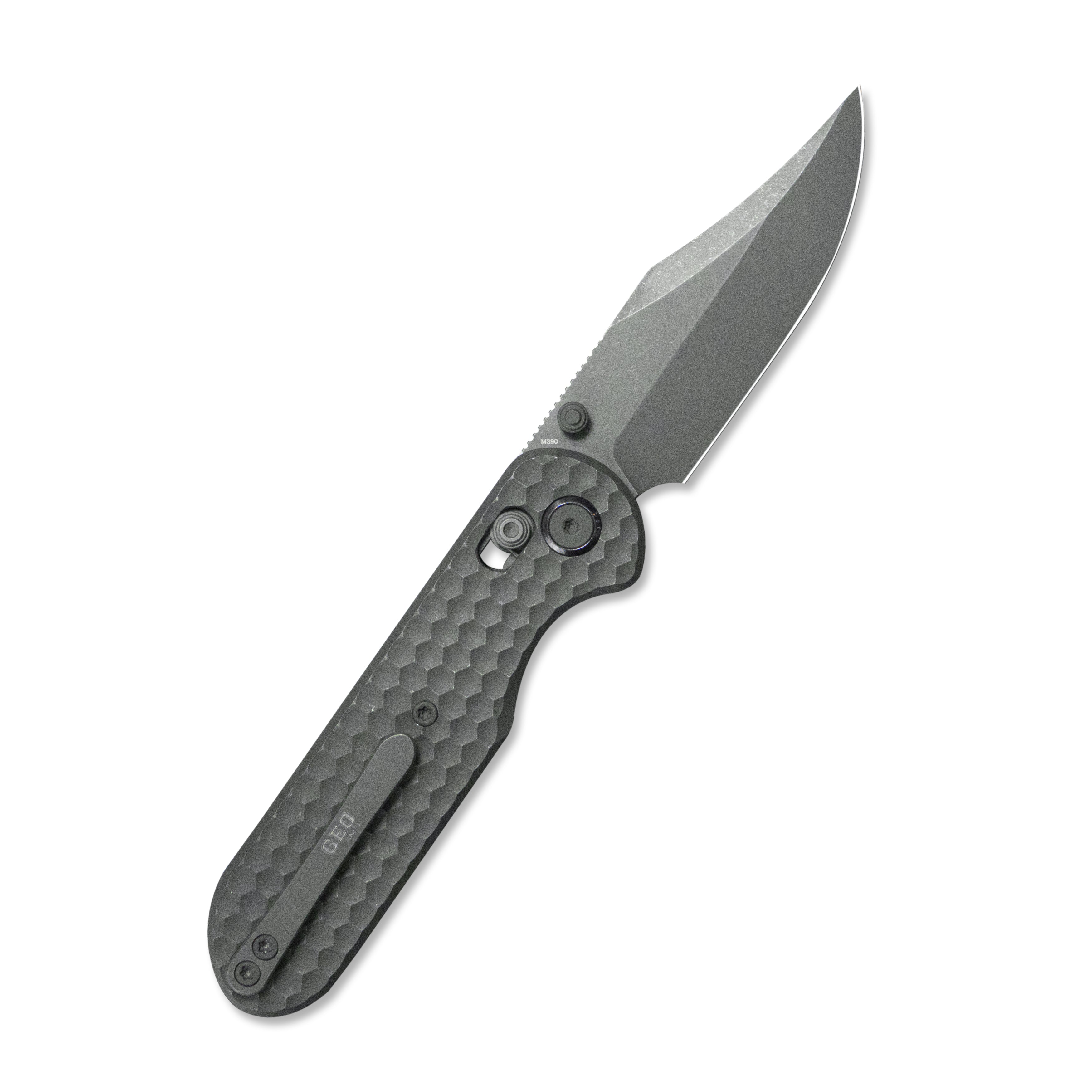 Geo knife Ethereal Cutter Axis lock Folding Knife Gray 6AL4V Titanium Handle 3.03" Darkwash Bohler M390 Blade GEO2401C