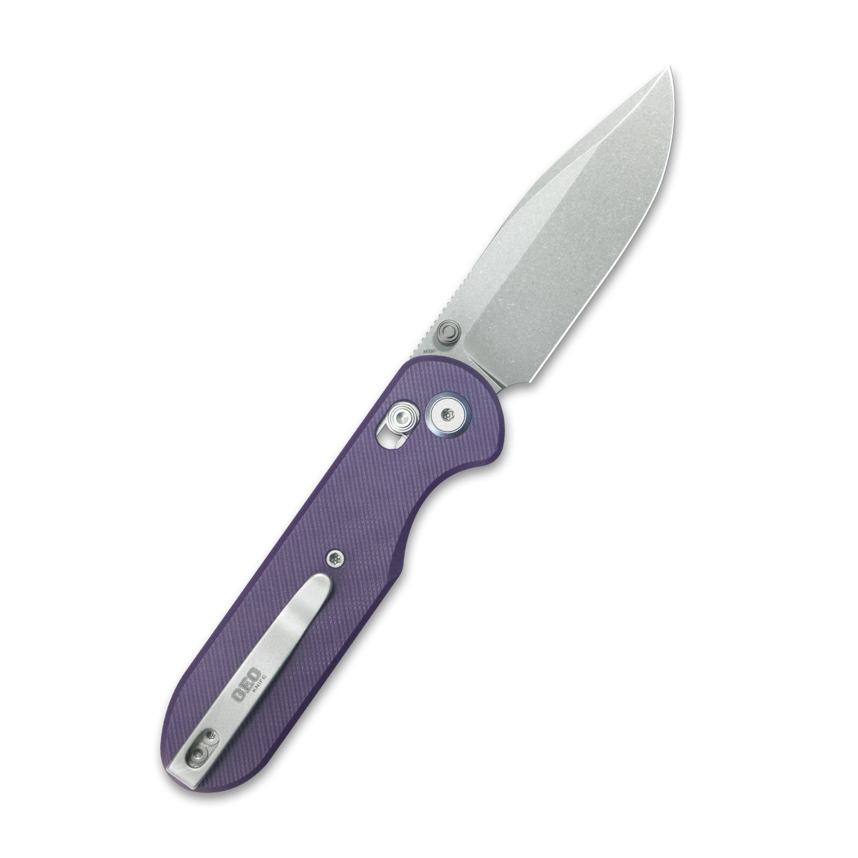 (Pre-order) : Geo knife Ethereal Cutter Axis lock Folding Knife Purple G10 Handle 3.0" Stonewash Bohler M390 Blade GEO2402L