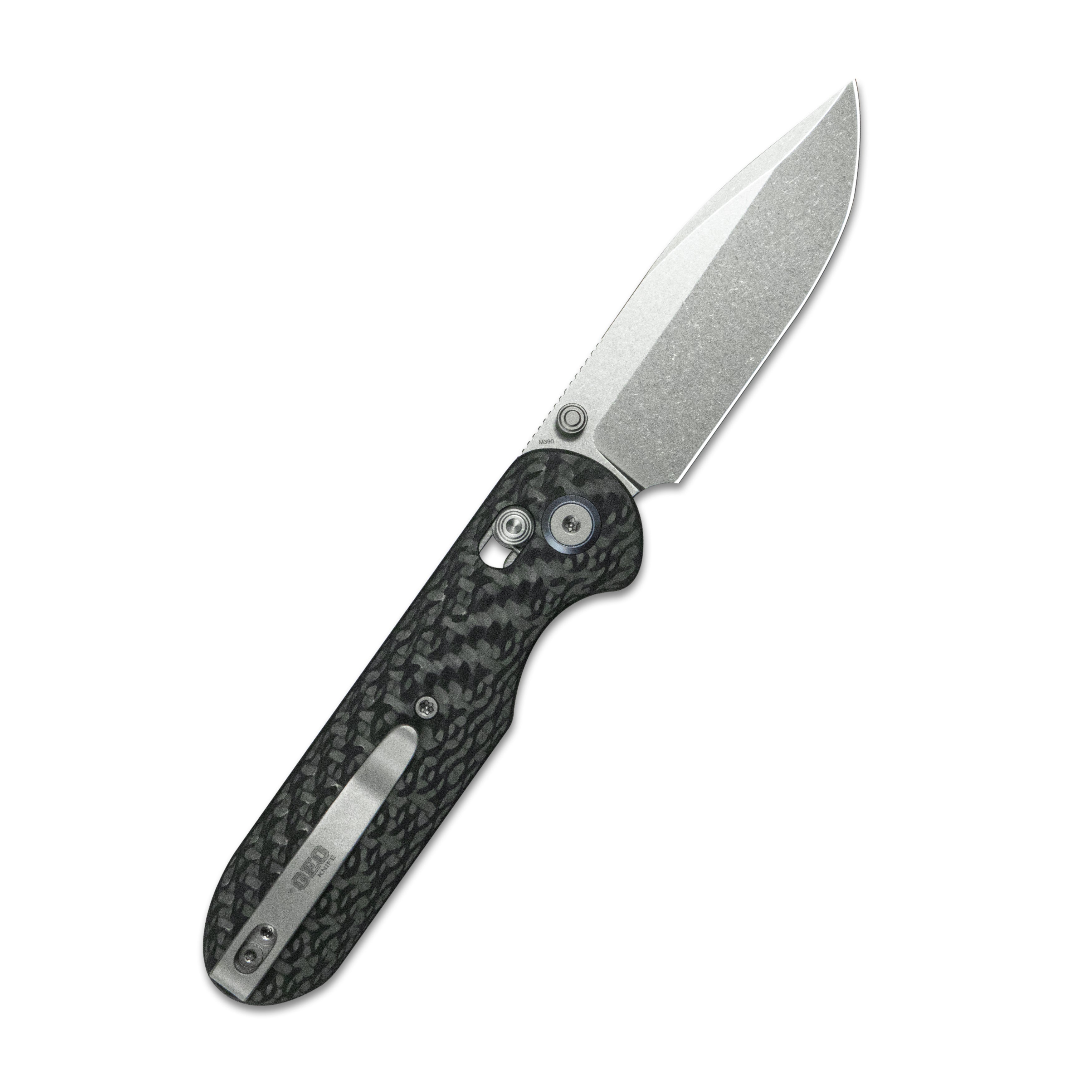 (Pre-order) : Geo knife Ethereal Cutter Axis lock Folding Knife Black Carbon fiber Handle 3.0" Stonewash Bohler M390 Blade GEO2402K