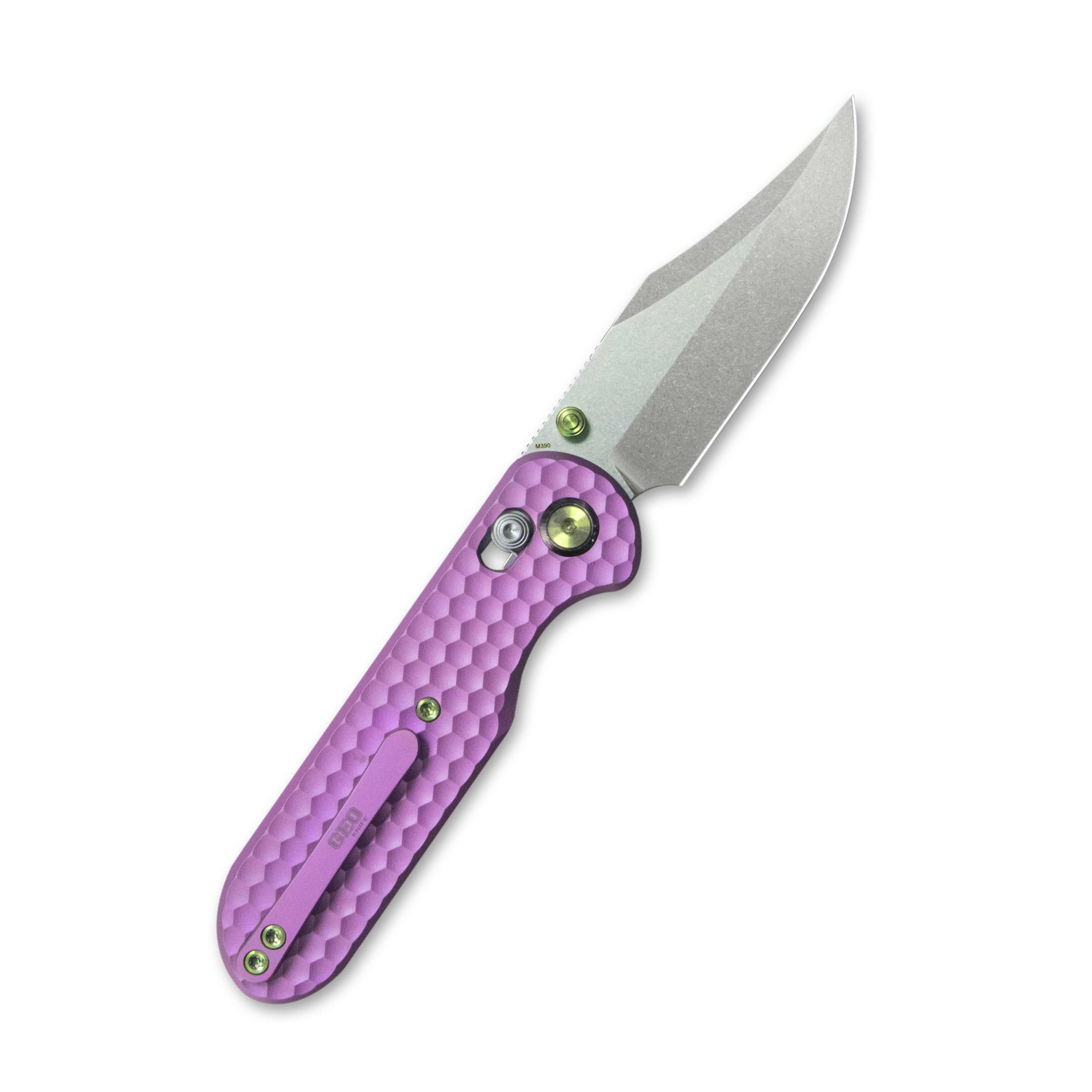 (Pre-order) : Geo knife Ethereal Cutter Axis lock Folding Knife Purple 6AL4V Titanium Handle 3.0" Stonewash Bohler M390 Blade GEO2401I