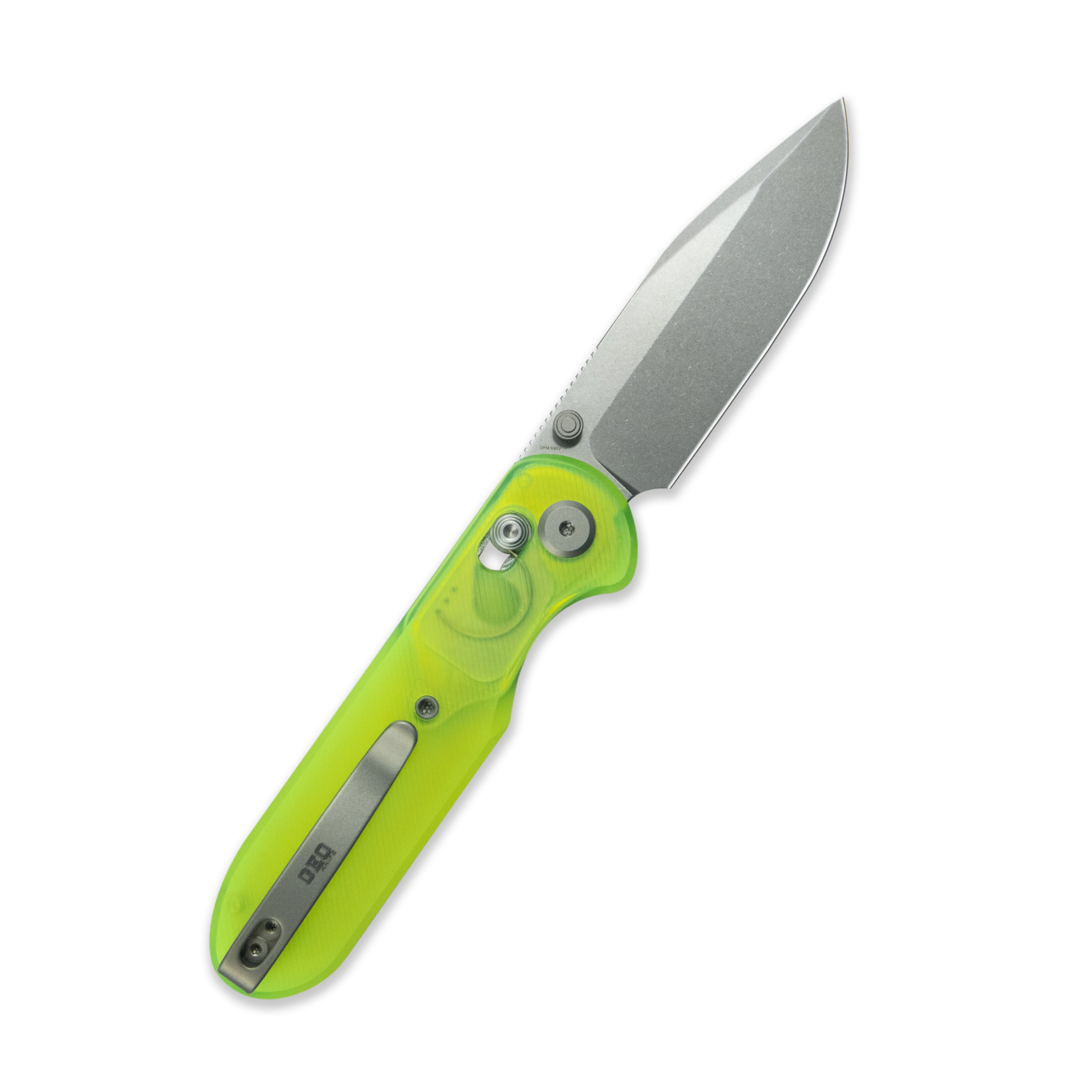 Blade HQ Exclusives SKU : GEO Knife Ethereal Cutter Axis lock Folding Knife Green Acrylic Handle 3.0" Stonewash CPM S90V Blade GEO2402O