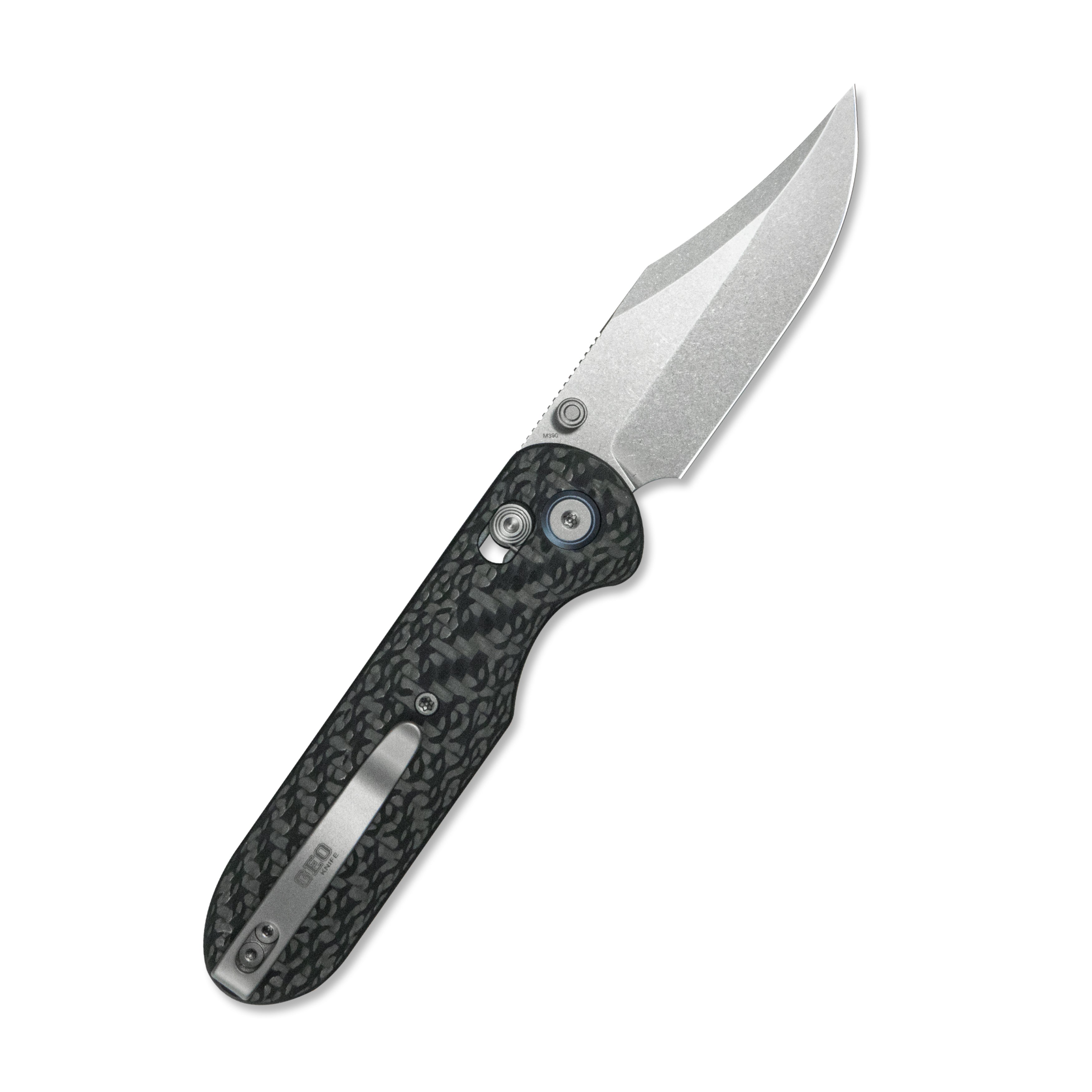 (Pre-order) : Geo knife Ethereal Cutter Axis lock Folding Knife Black Carbon Fiber Handle 3.0" Stonewash Bohler M390 Blade GEO2401K