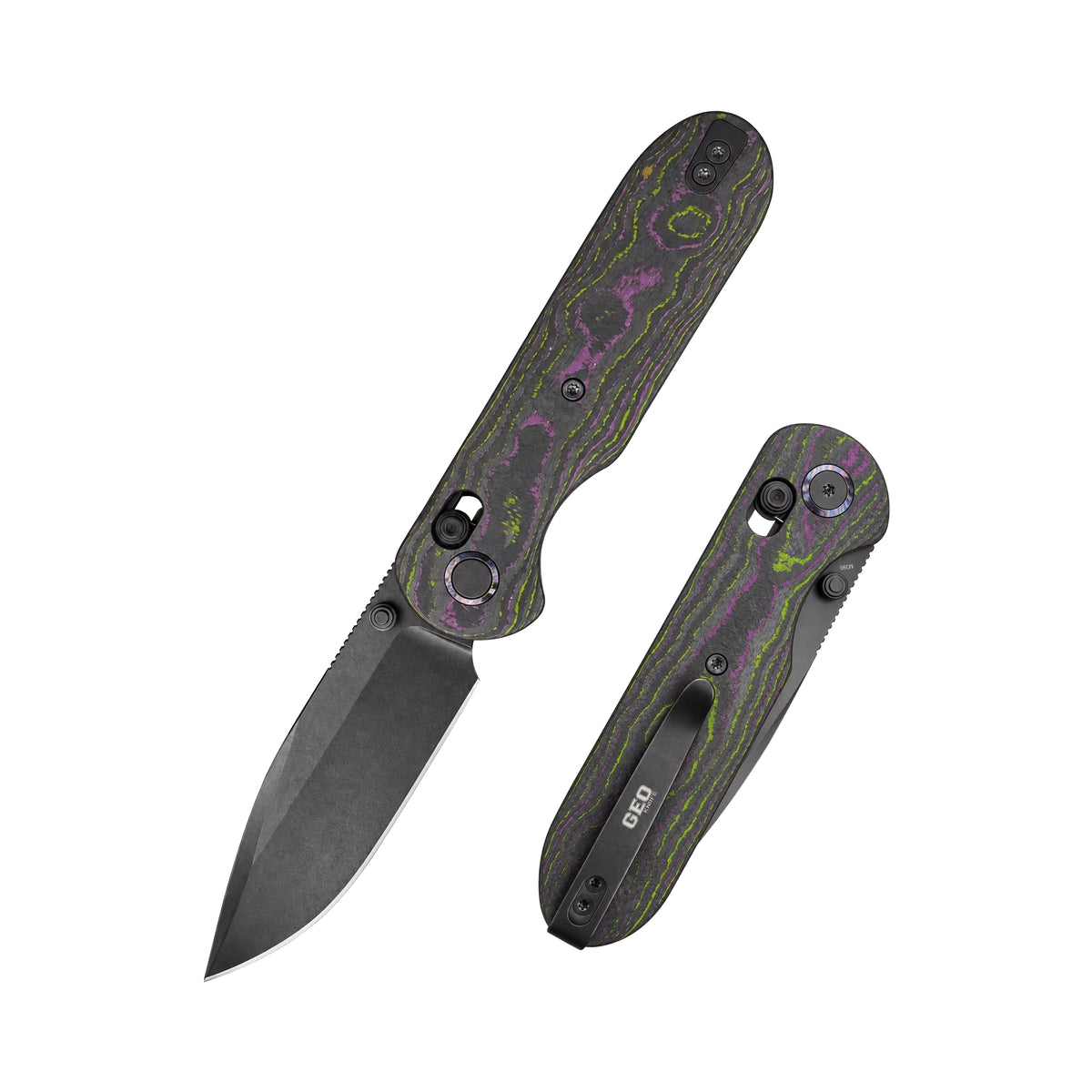 Blade City Exclusives SKU : GEO Knife Ethereal Cutter Crossbar lock Folding Knife World breaker camo Handle 3.0" Black DLC Bohler M390 Blade GEO2402S