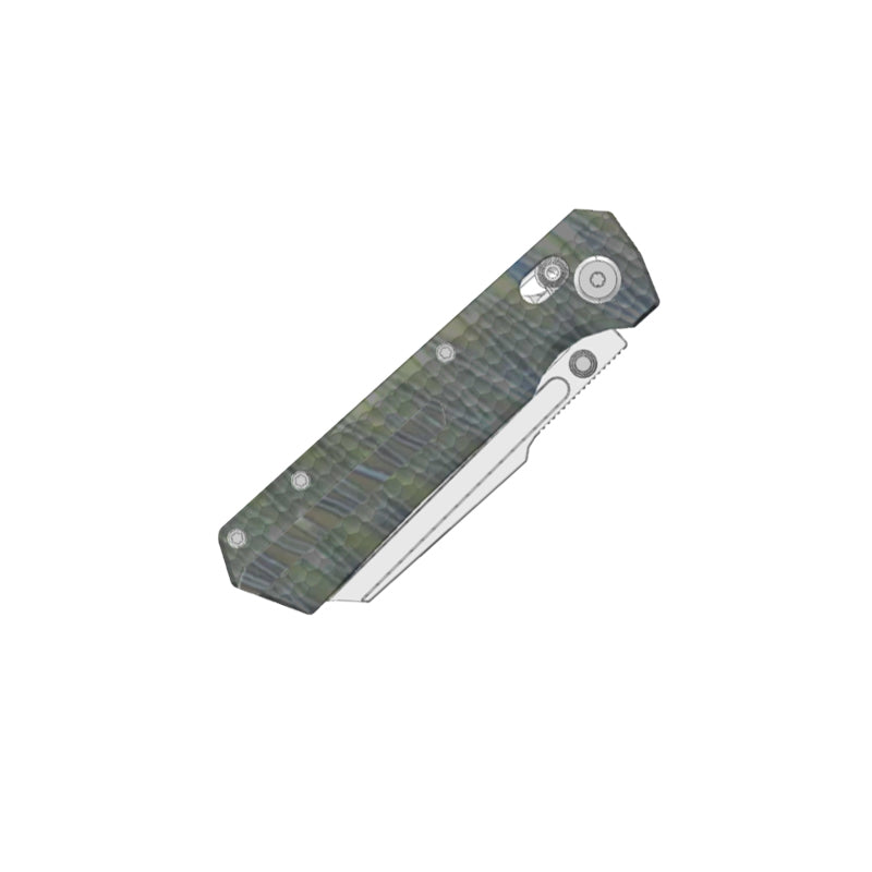 (Pre-order) : Geo knife Noxiz Axis lock Folding Knife Tiger Stripe Pattern Flamed 6AL4V Titanium Handle 3.1" Stonewash Bohler M390 Blade GEO2506B