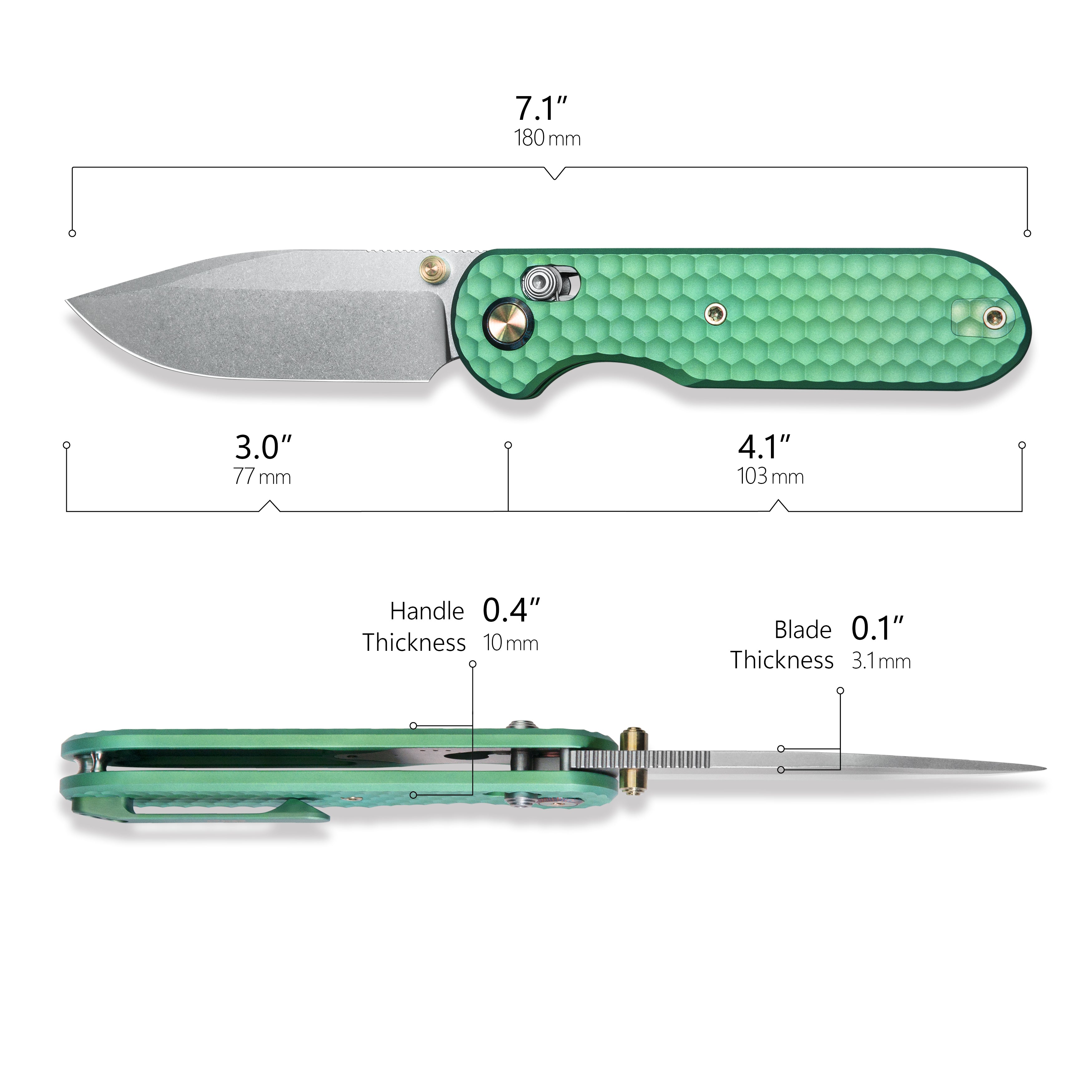 (Pre-order) : Geo knife Ethereal Cutter Axis lock Folding Knife Green 6AL4V Titanium Handle 3.0" Stonewash Bohler M390 Blade GEO2402H