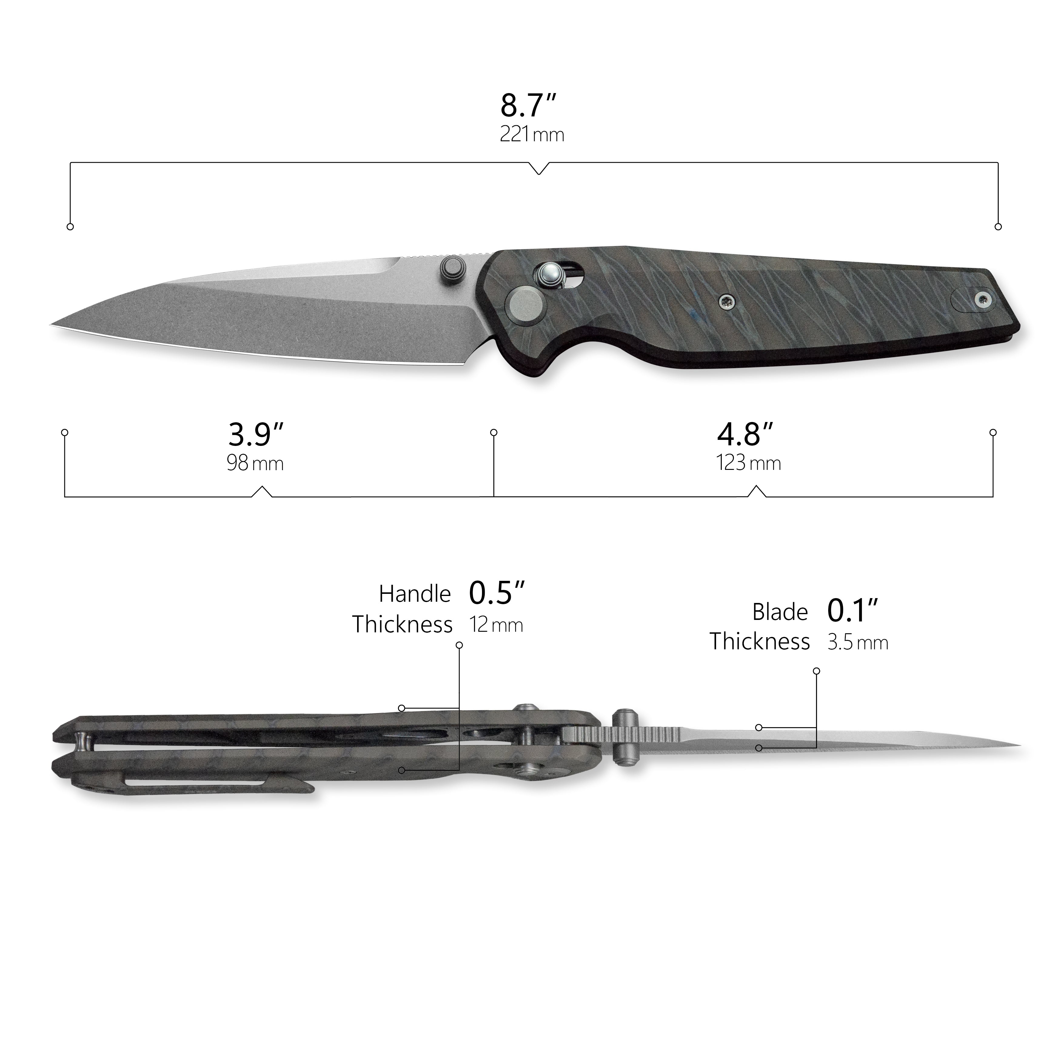 (Pre-order) : Geo knife FANTASM Axis lock Folding Knife Tiger Stripe Pattern Flamed  6AL4V Titanium Handle 3.9" Stonewash Bohler M390 Blade GEO2505B