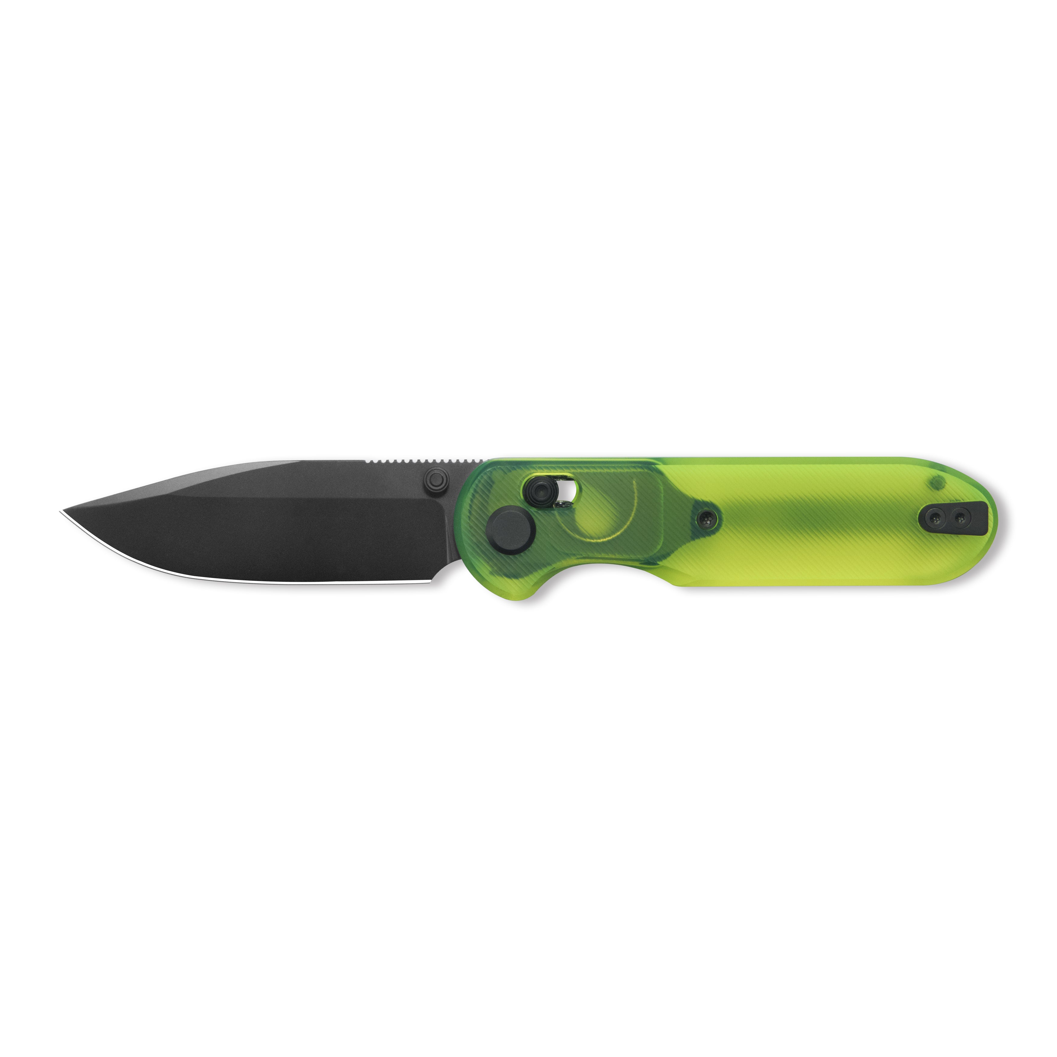 Blade HQ Exclusives SKU : GEO Knife Ethereal Cutter Crossbar lock Folding Knife Green Acrylic Handle 3.0" Black DLC CPM S90V Blade GEO2402Q