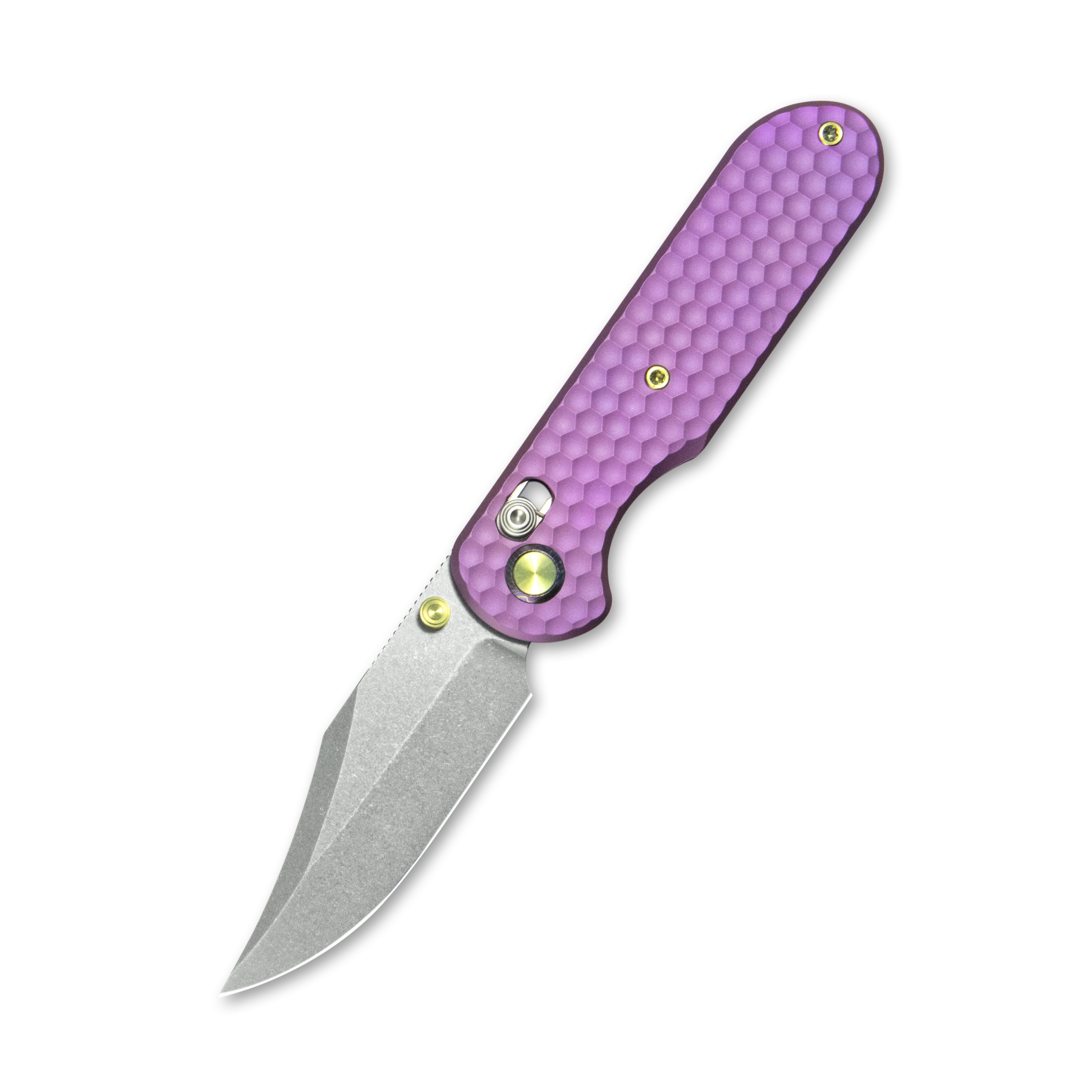 オライノ紫電90型wood GEO Knife Ethereal Cutter Crossbar lock Folding Knife Purple 6AL4V Tit