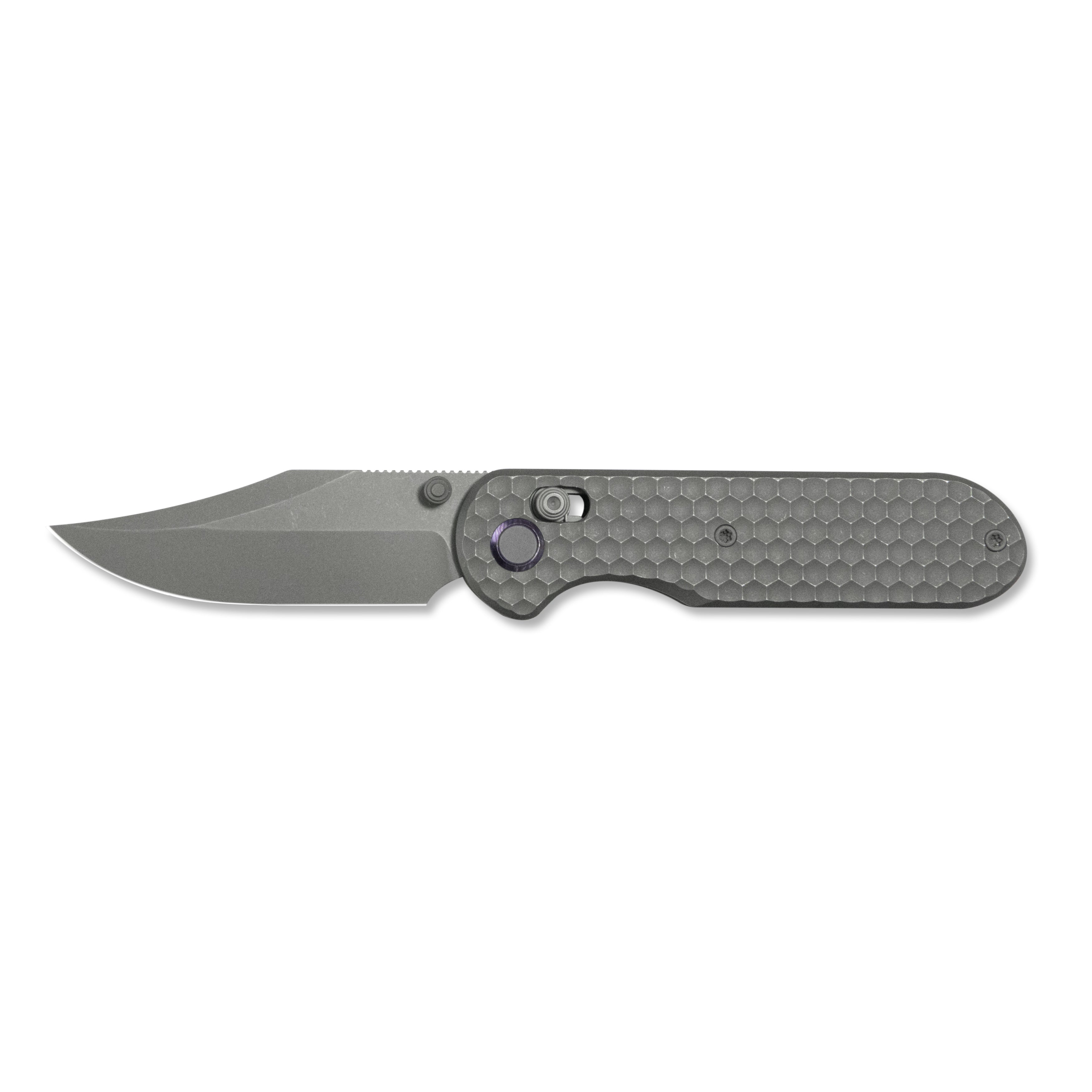 Geo knife Ethereal Cutter Axis lock Folding Knife Gray 6AL4V Titanium Handle 3.03" Darkwash Bohler M390 Blade GEO2401C