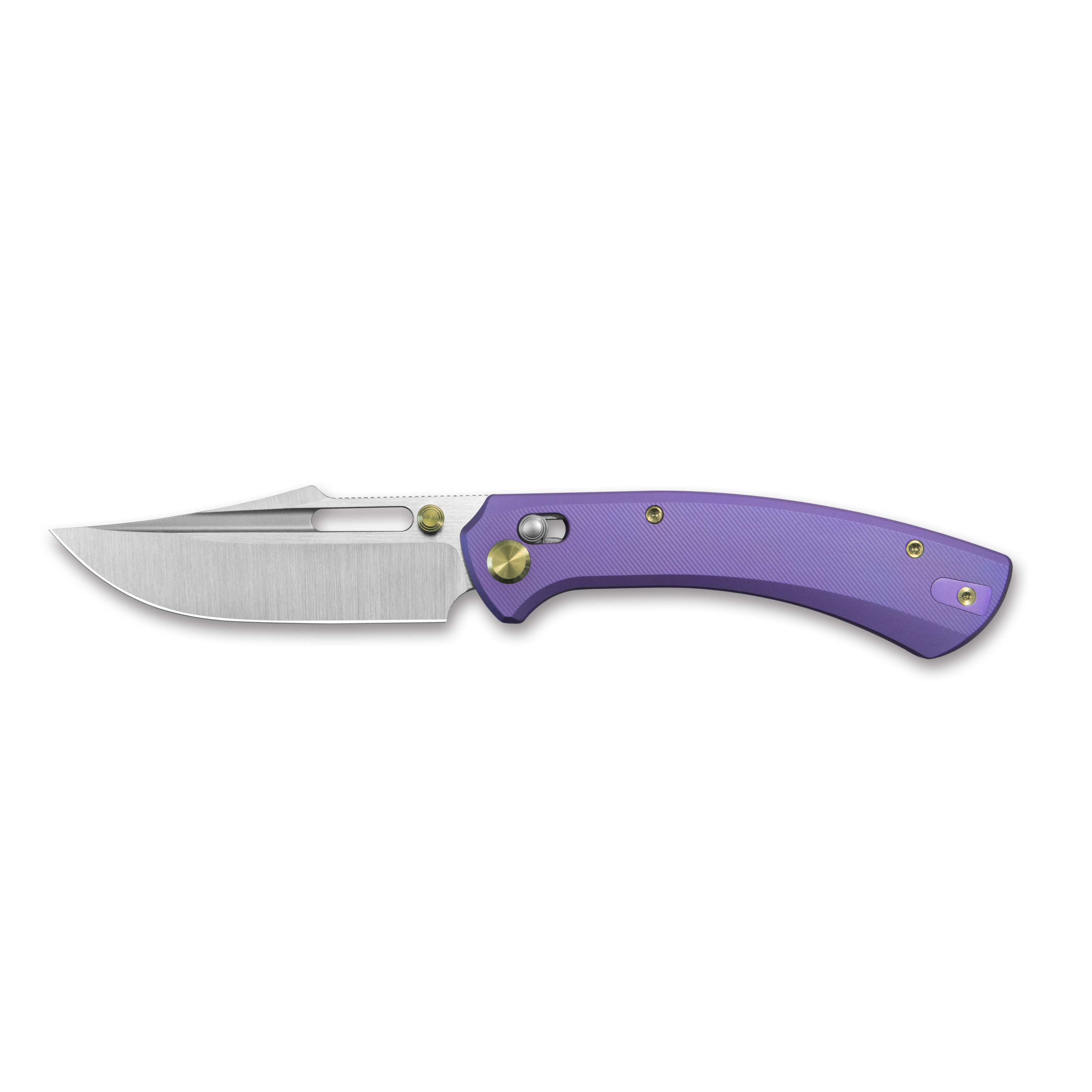 GEO Knife Strix Crossbar lock Folding Knife Purple blue 6AL4V Titanium Handle 3.6" Hand-Rubbed Satin Stonewash Bohler M390 Blade GEO2510D