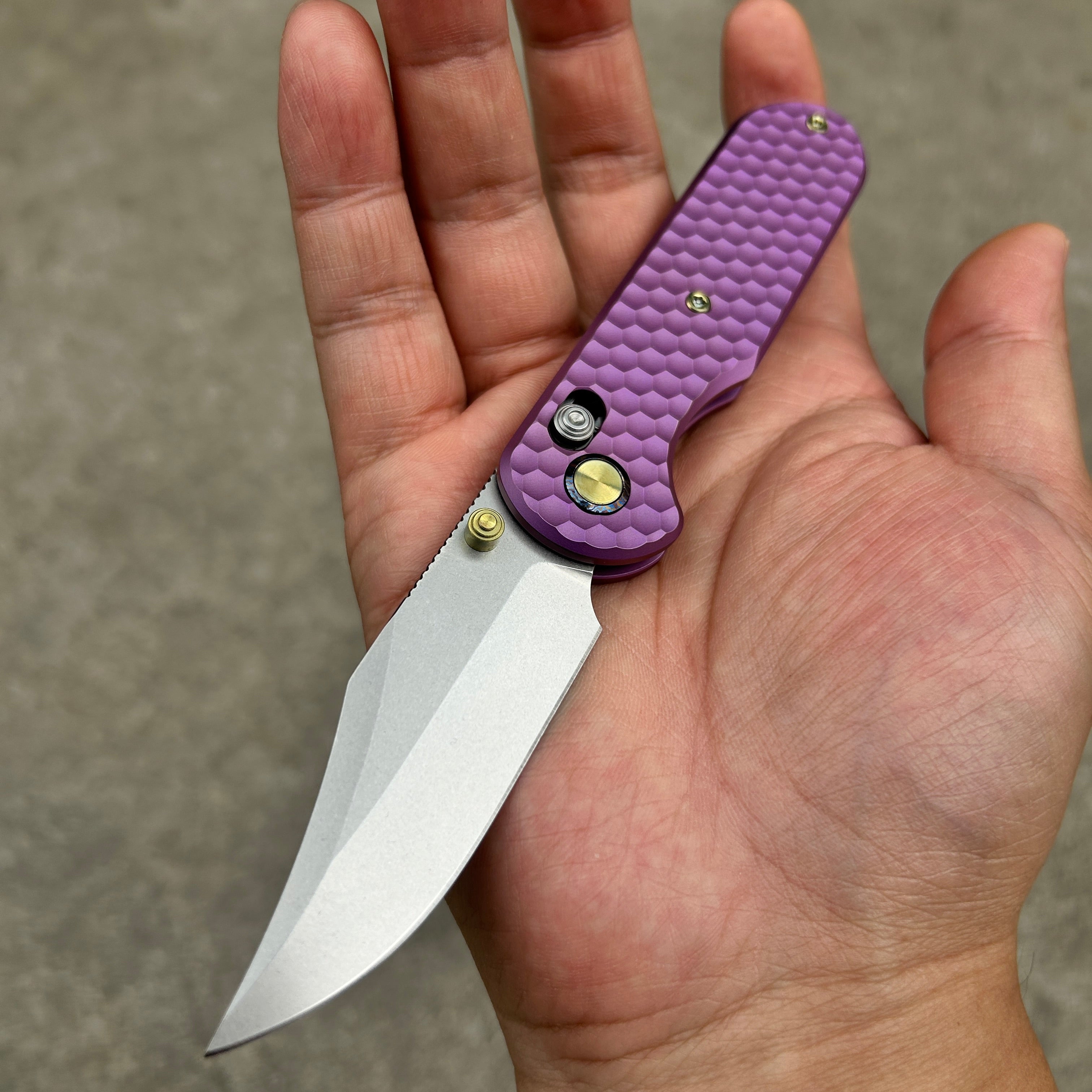 (Pre-order) : Geo knife Ethereal Cutter Axis lock Folding Knife Purple 6AL4V Titanium Handle 3.03" Stonewash Bohler M390 Blade GEO2401I
