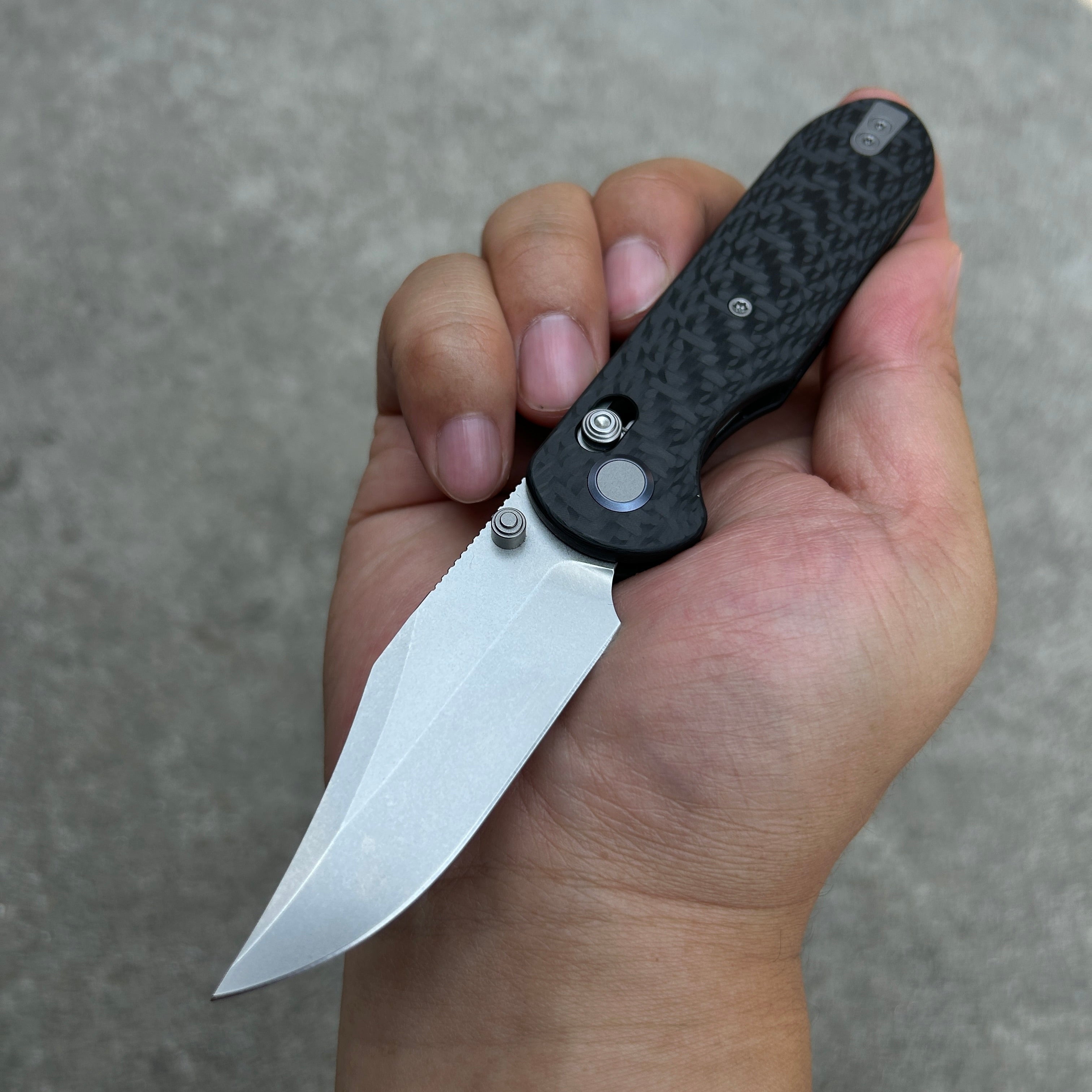 (Pre-order) : Geo knife Ethereal Cutter Axis lock Folding Knife Black Carbon Fiber Handle 3.03" Stonewash Bohler M390 Blade GEO2401K
