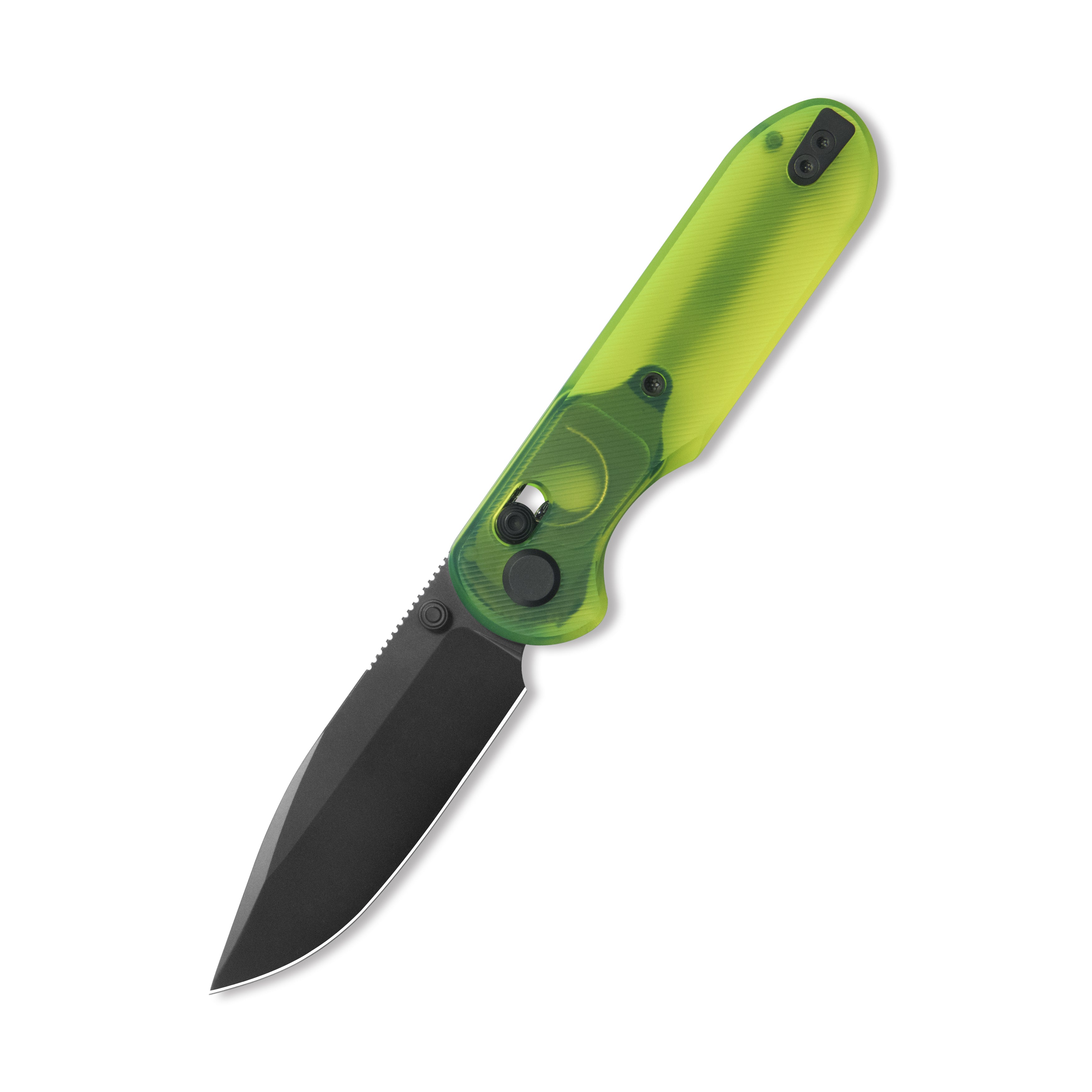 Blade HQ Exclusives SKU : GEO Knife Ethereal Cutter Crossbar lock Folding Knife Green Acrylic Handle 3.0" Black DLC CPM S90V Blade GEO2402Q