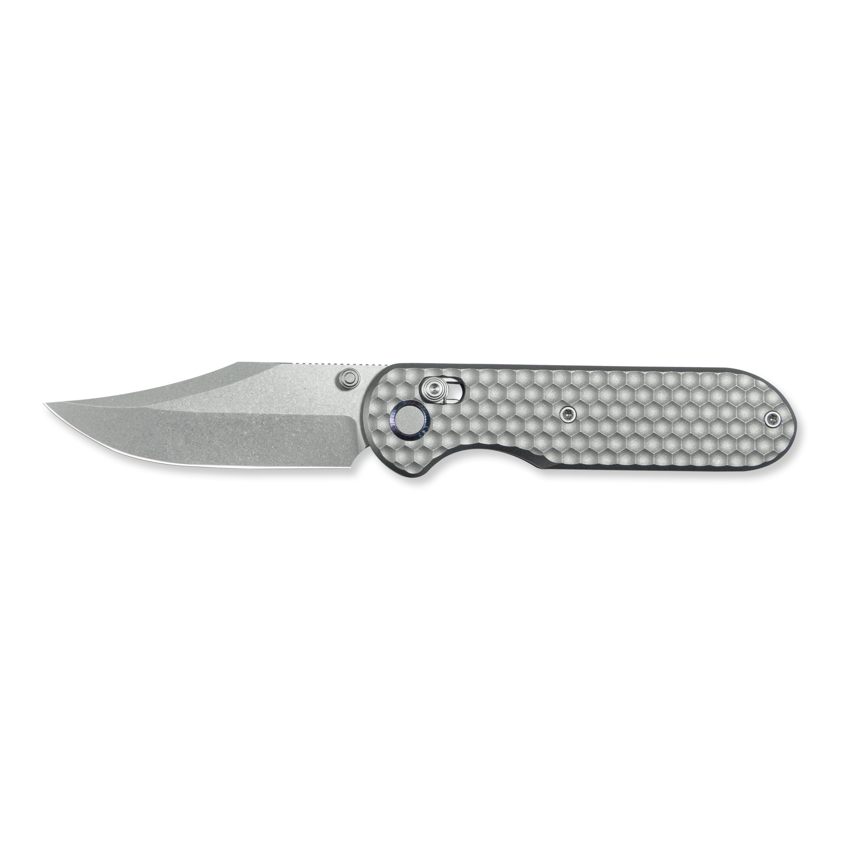 Geo knife Ethereal Cutter Axis lock Folding Knife Gray 6AL4V Titanium Handle 3.03" Stonewash Bohler M390 Blade GEO2401A