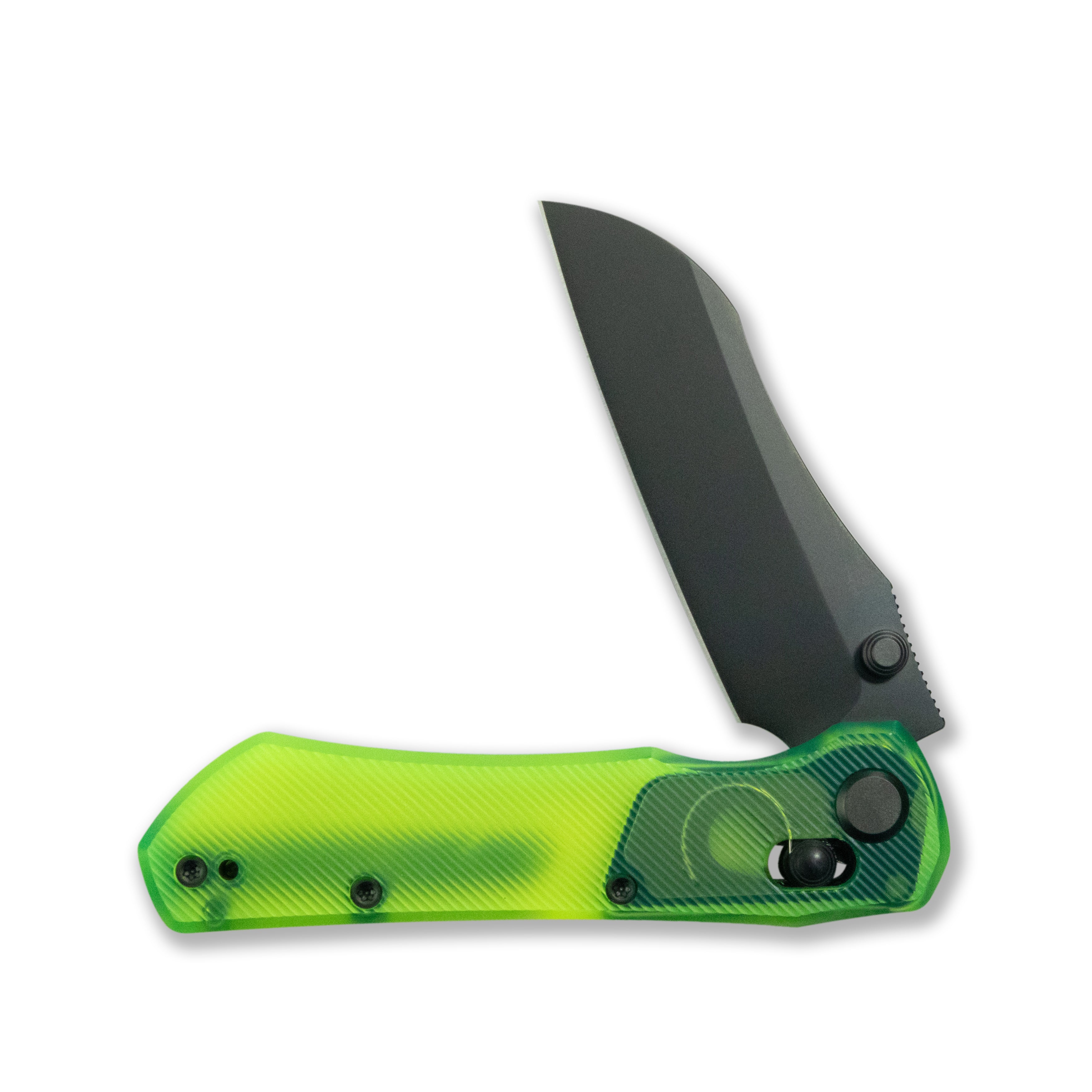 Blade HQ Exclusives SKU : GEO Knife Komodo Crossbar lock Folding Knife Green Acrylic Handle 3.1" Black DLC CPM S90V Blade GEO2509N