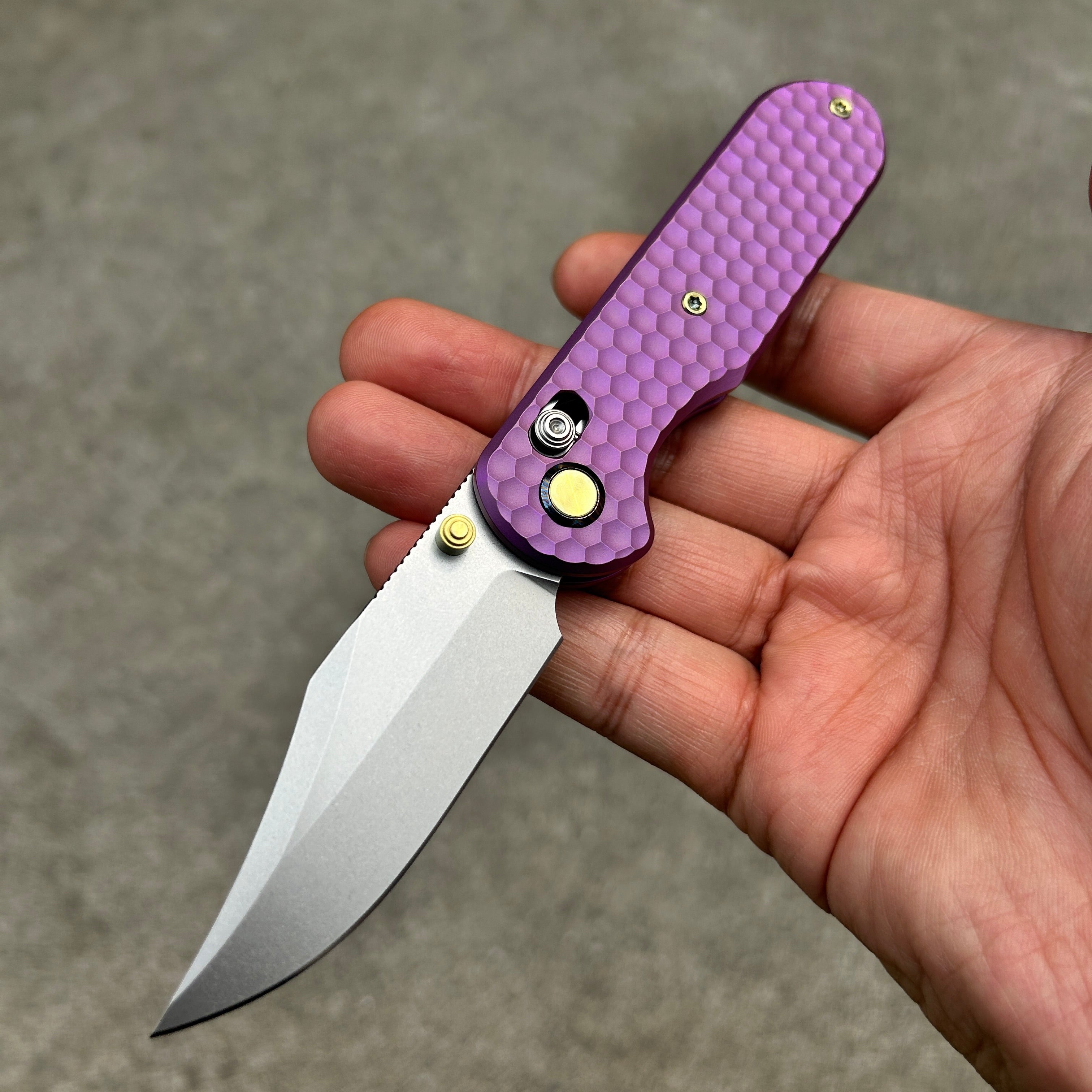 (Pre-order) : Geo knife Ethereal Cutter Axis lock Folding Knife Purple 6AL4V Titanium Handle 3.03" Stonewash Bohler M390 Blade GEO2401I