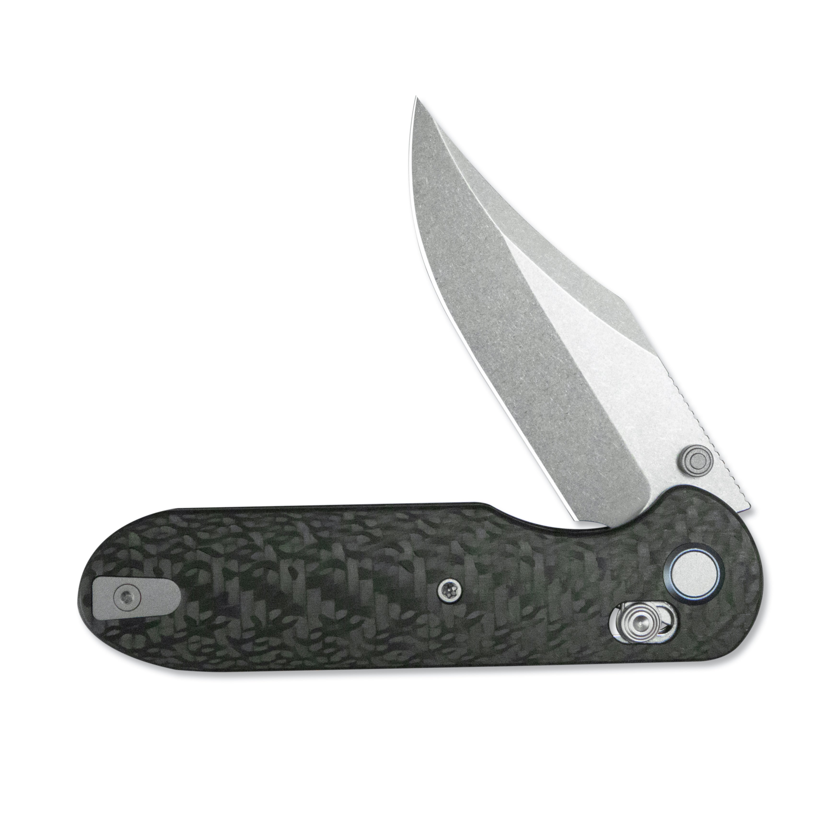 (Pre-order) : Geo knife Ethereal Cutter Axis lock Folding Knife Black Carbon Fiber Handle 3.0" Stonewash Bohler M390 Blade GEO2401K