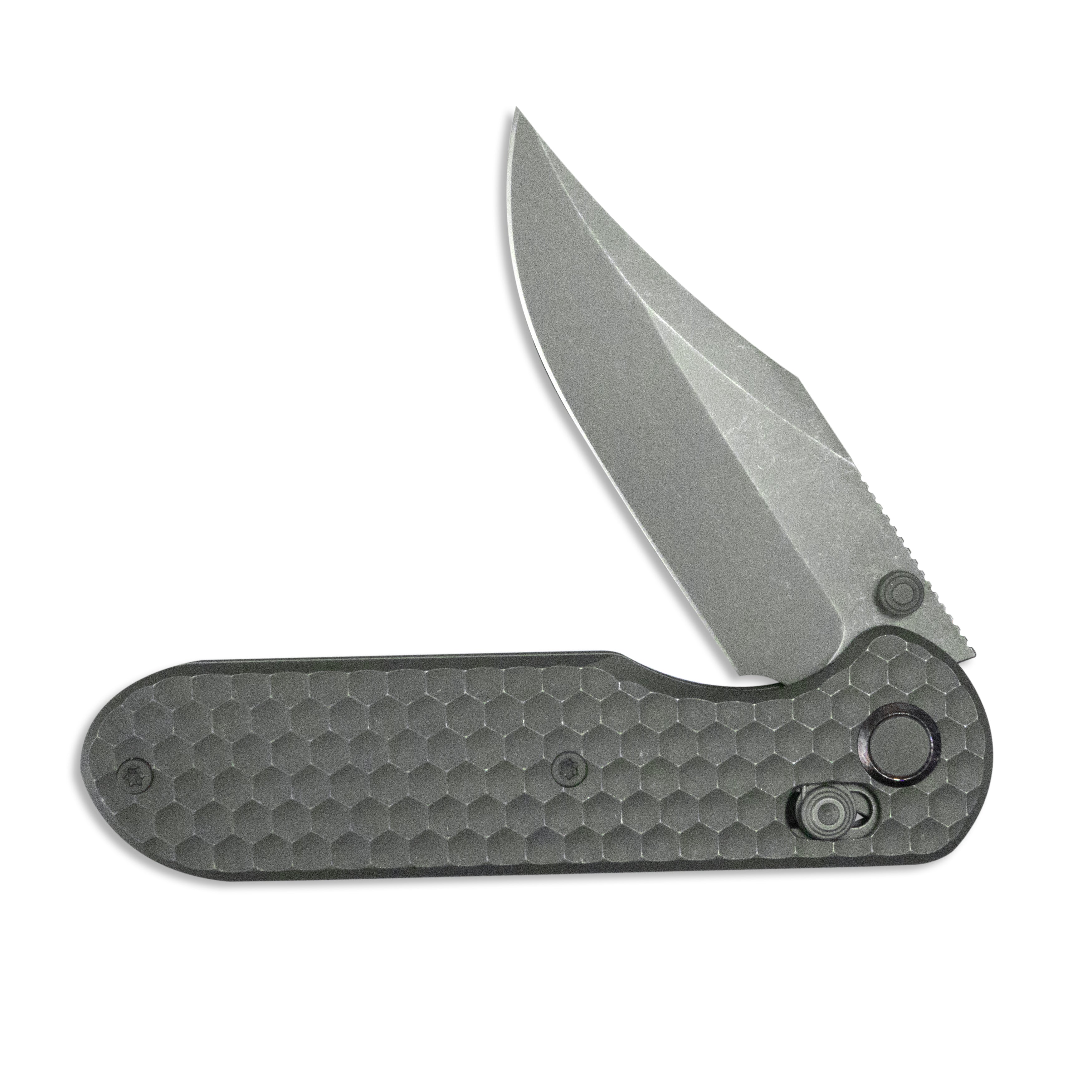 Geo knife Ethereal Cutter Axis lock Folding Knife Gray 6AL4V Titanium Handle 3.03" Darkwash Bohler M390 Blade GEO2401C