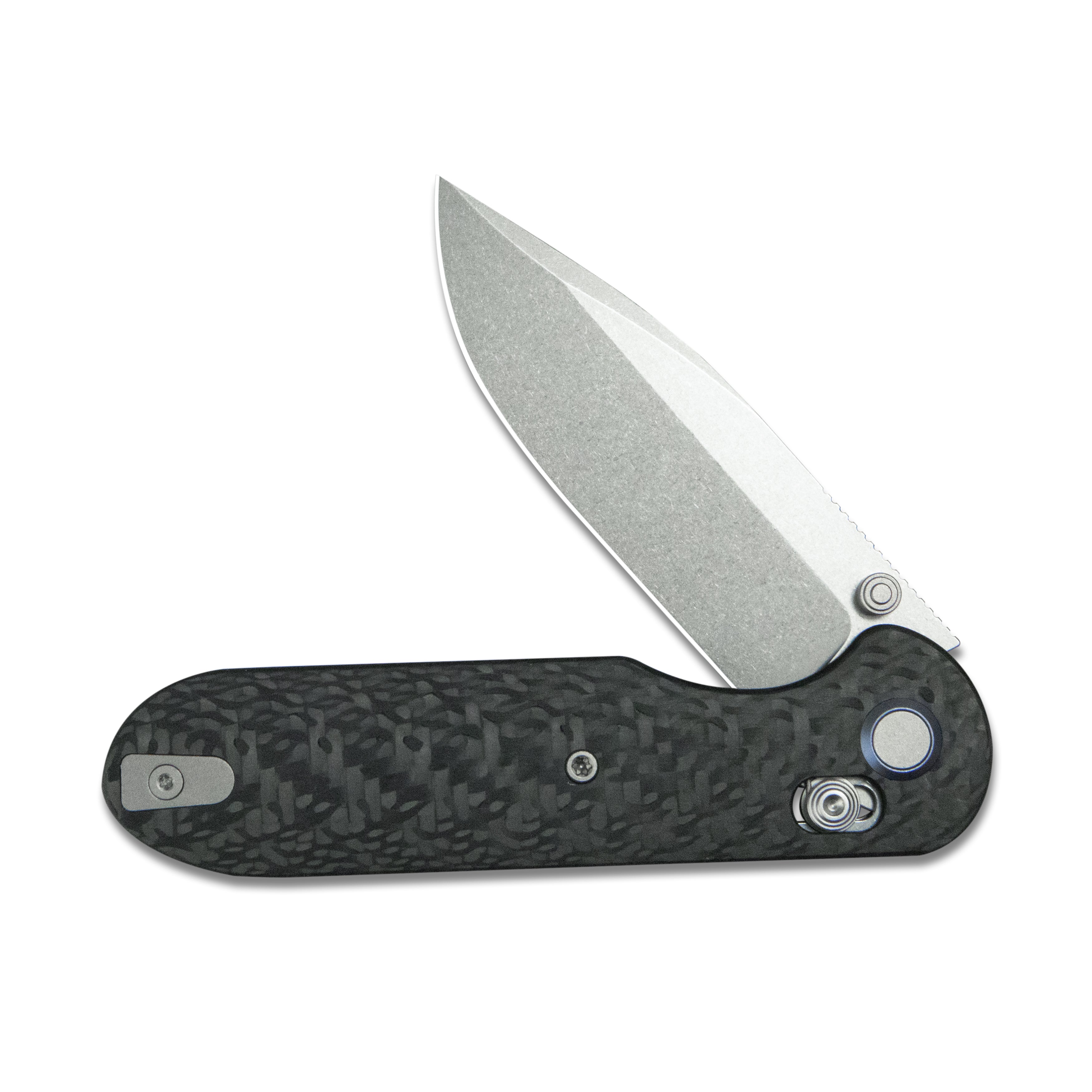 (Pre-order) : Geo knife Ethereal Cutter Axis lock Folding Knife Black Carbon fiber Handle 3.0" Stonewash Bohler M390 Blade GEO2402K