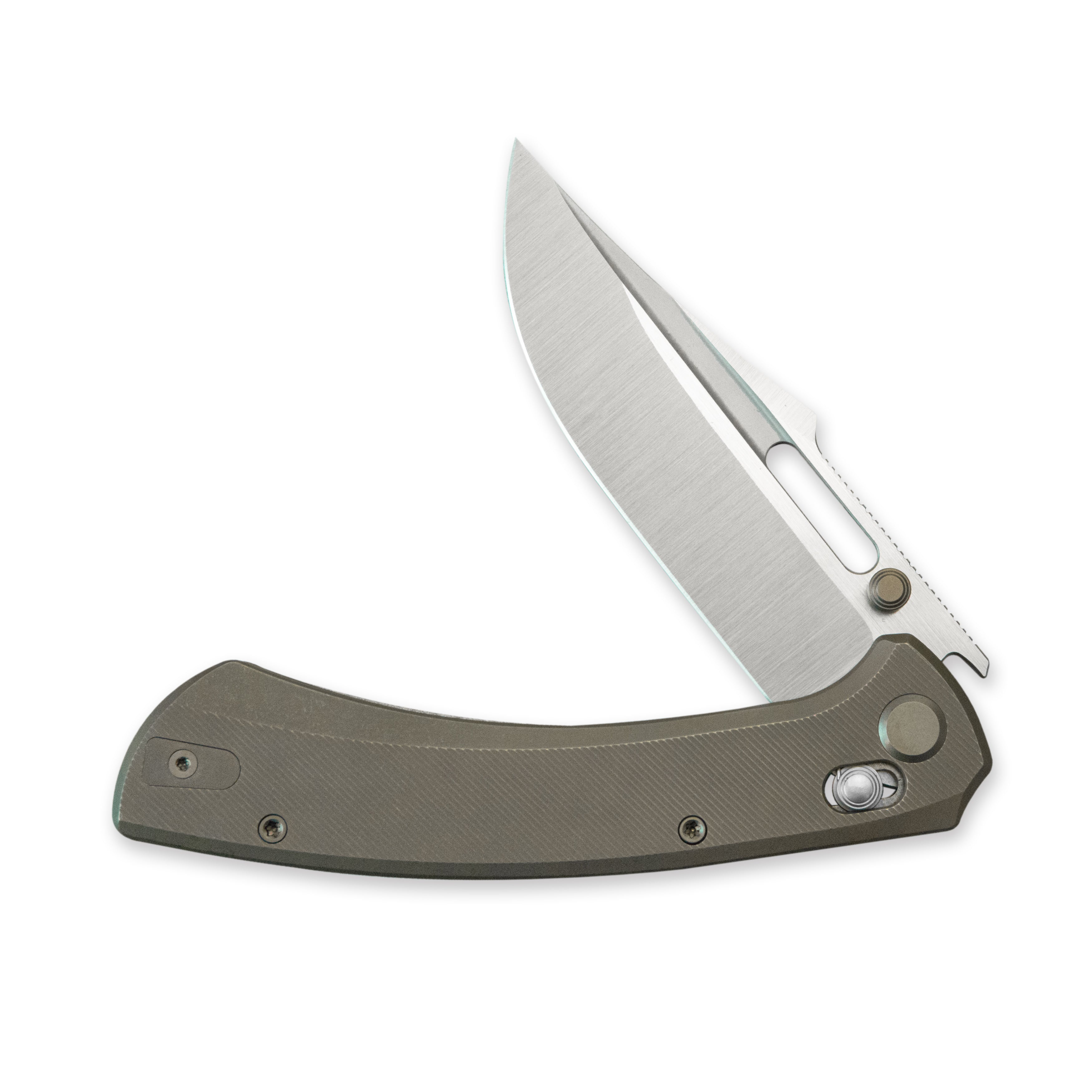 GEO Knife Strix Crossbar lock Folding Knife Bronze 6AL4V Titanium Handle 3.6" Hand-Rubbed  Satin  Stonewash Bohler M390 Blade GEO2510C
