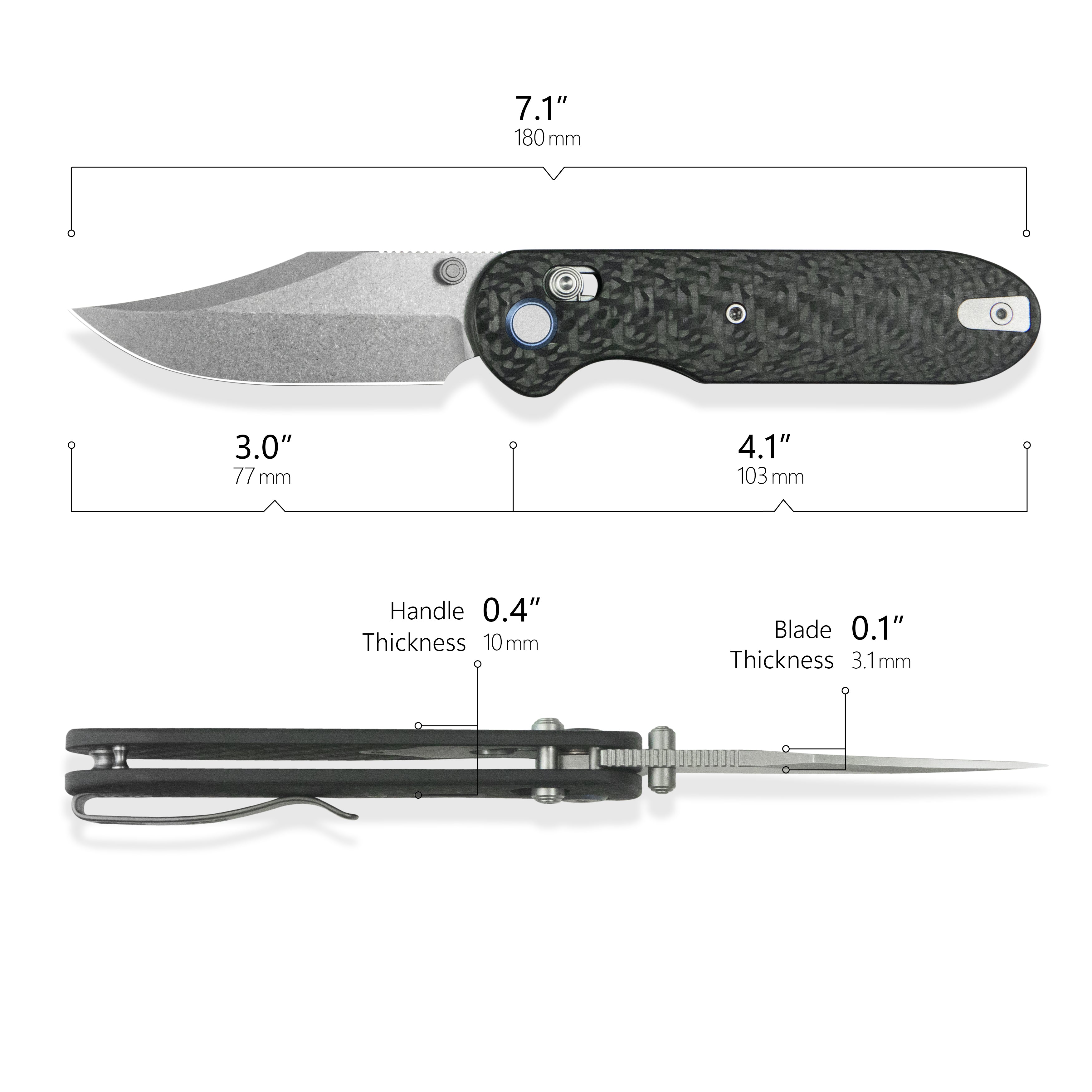 (Pre-order) : Geo knife Ethereal Cutter Axis lock Folding Knife Black Carbon Fiber Handle 3.0" Stonewash Bohler M390 Blade GEO2401K