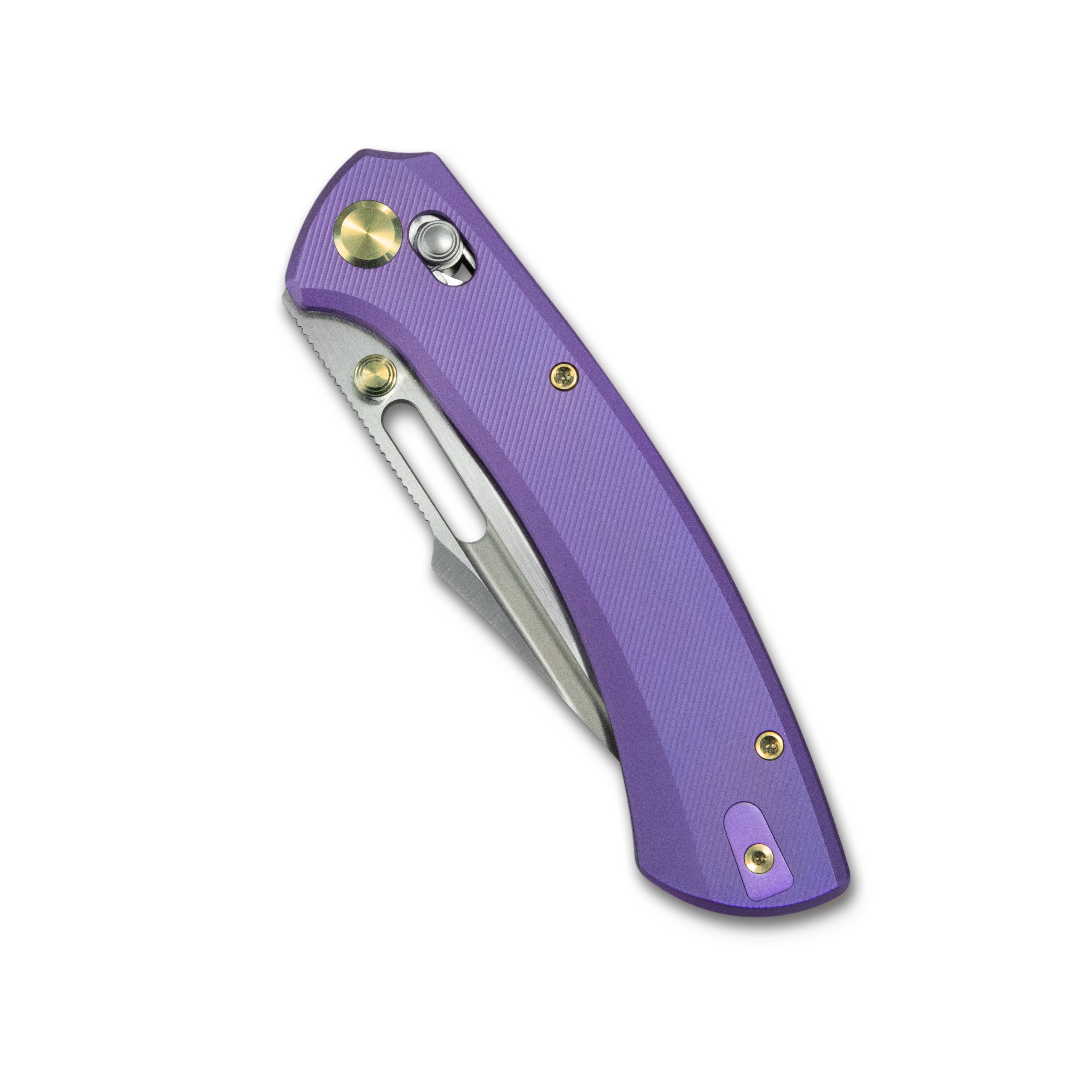 GEO Knife Strix Crossbar lock Folding Knife Purple blue 6AL4V Titanium Handle 3.6" Hand-Rubbed Satin Stonewash Bohler M390 Blade GEO2510D