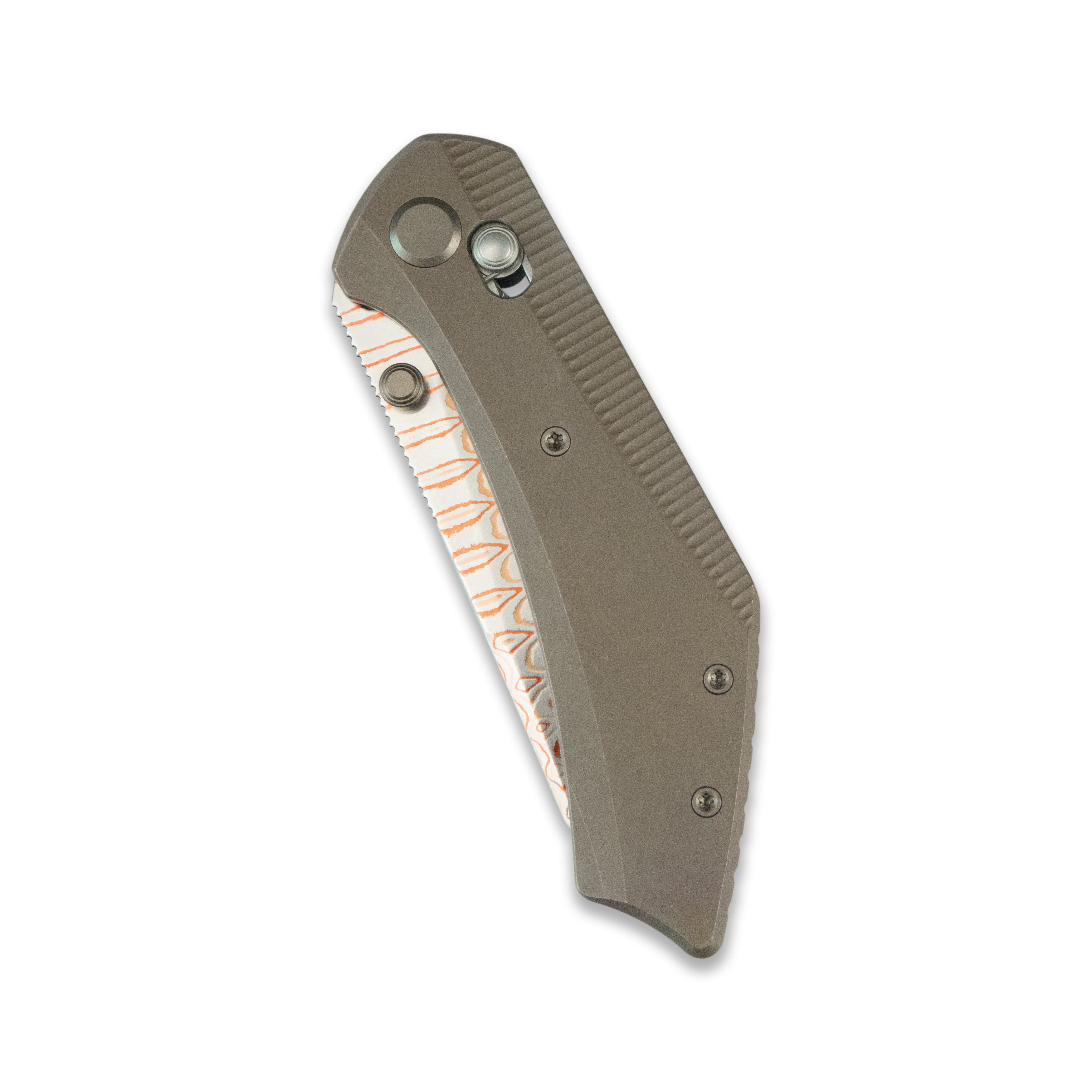 GEO Knife DIVID Axis lock Folding Knife Bronze 6AL4V Titanium Handle 3.1" Damascus Steel & Copper Blade（10Cr15CoMoV) GEO2507D