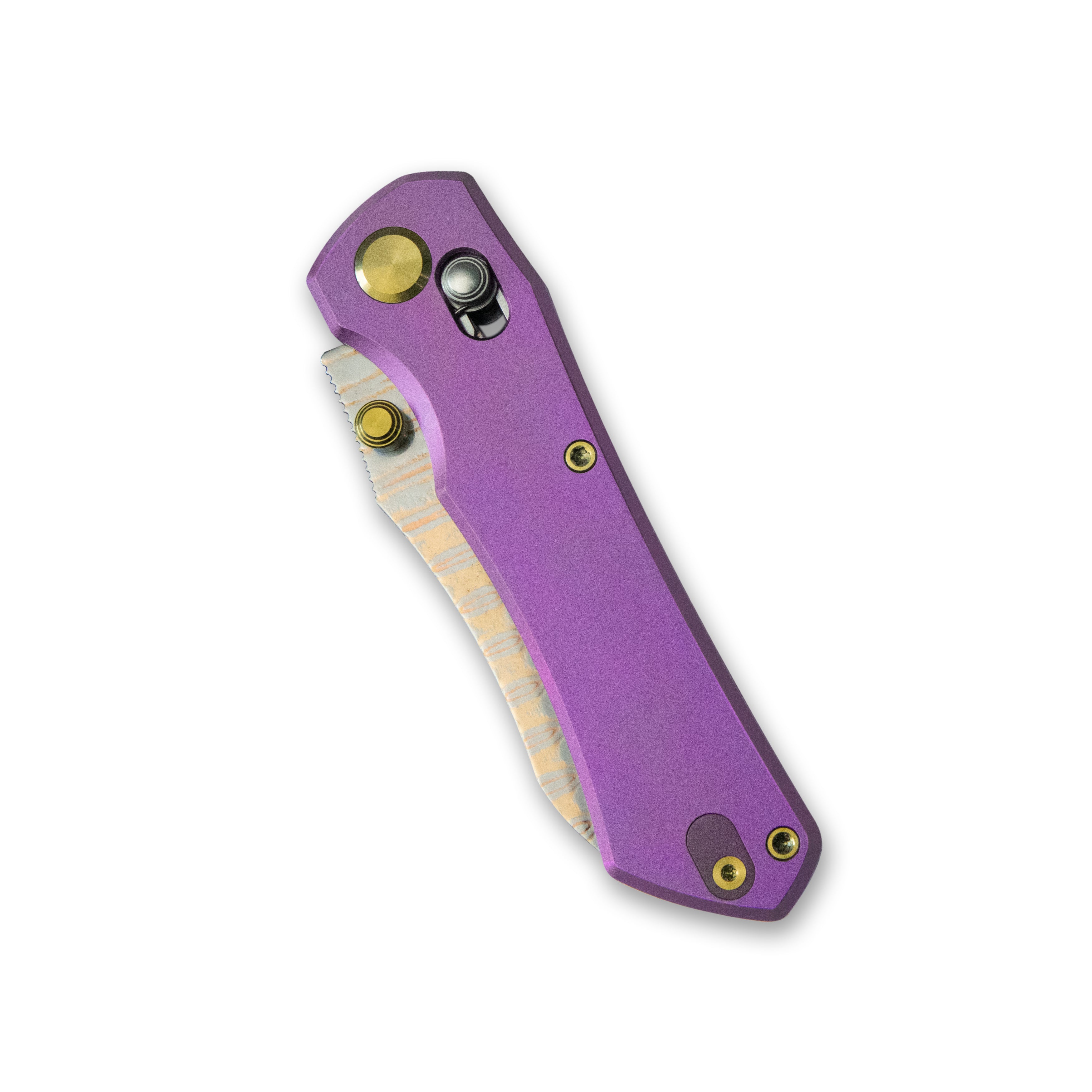 GEO Knife Komodo Axis lock Folding Knife Purple 6AL4V Titanium Handle 3.1" Damascus Steel & Copper Blade（10Cr15CoMoV) GEO2509C