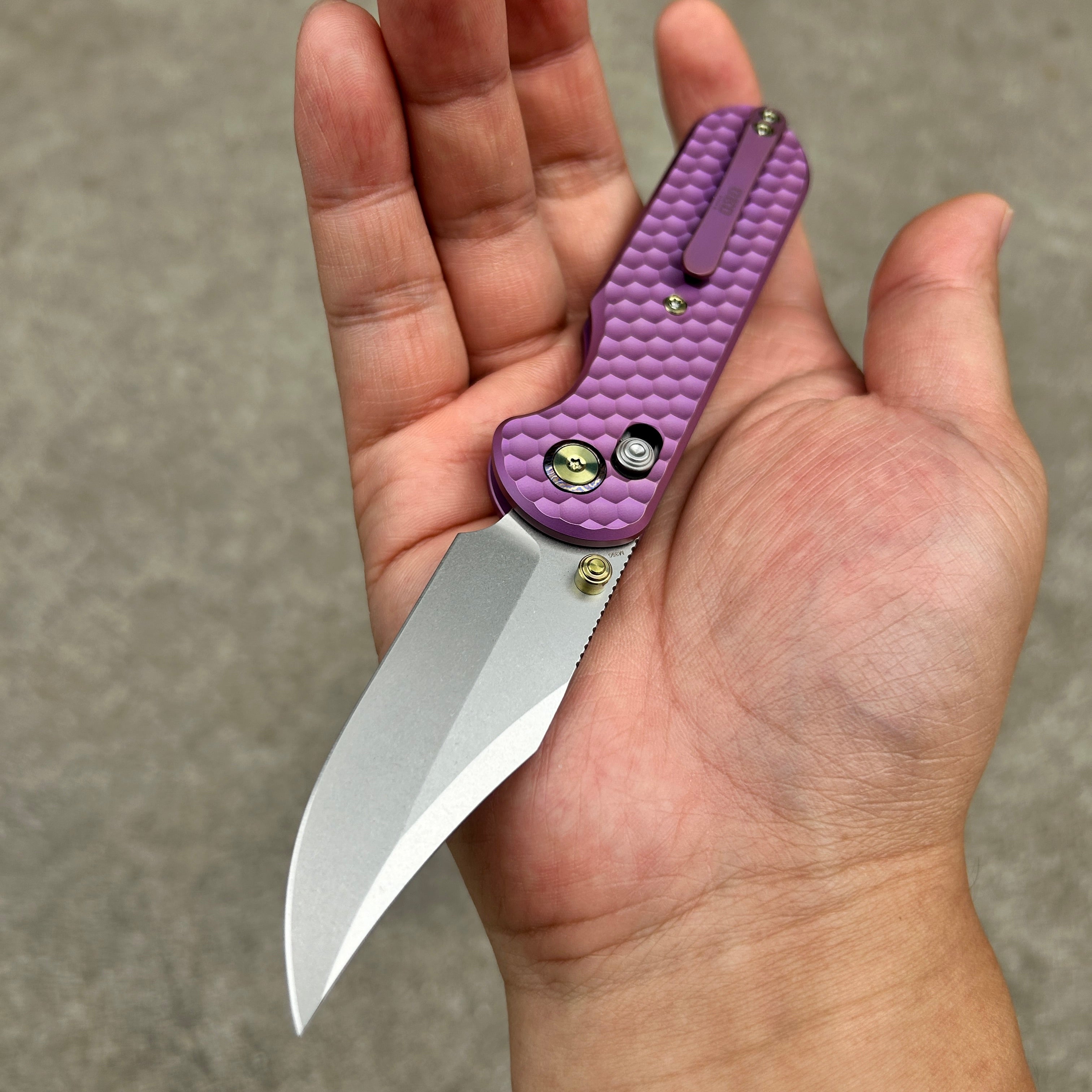 (Pre-order) : Geo knife Ethereal Cutter Axis lock Folding Knife Purple 6AL4V Titanium Handle 3.03" Stonewash Bohler M390 Blade GEO2401I