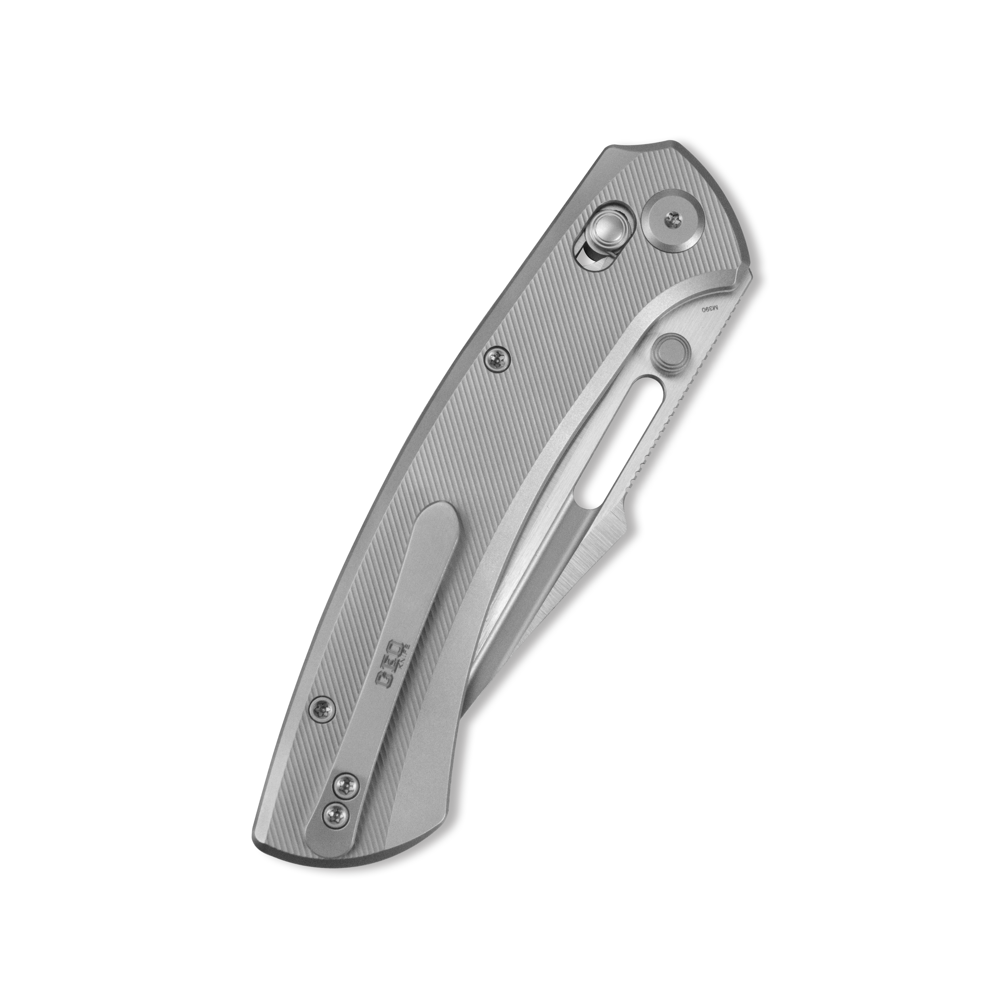 GEO Knife Strix Axis lock Folding Knife Gray 6AL4V Titanium Handle 3.6" Hand-Rubbed Satin Stonewash Bohler M390 Blade GEO2510A