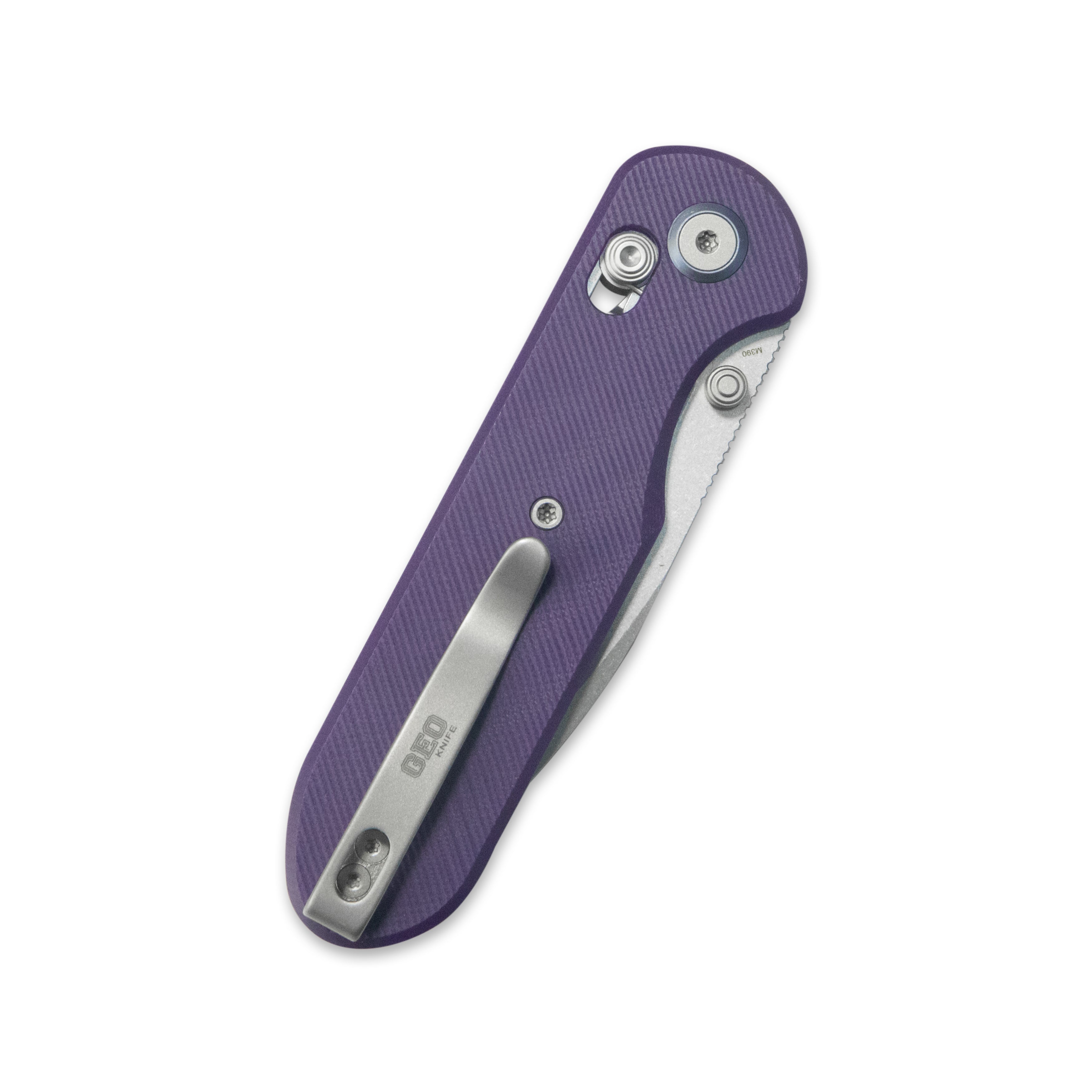 (Pre-order) : Geo knife Ethereal Cutter Axis lock Folding Knife Purple G10 Handle 3.0" Stonewash Bohler M390 Blade GEO2402L