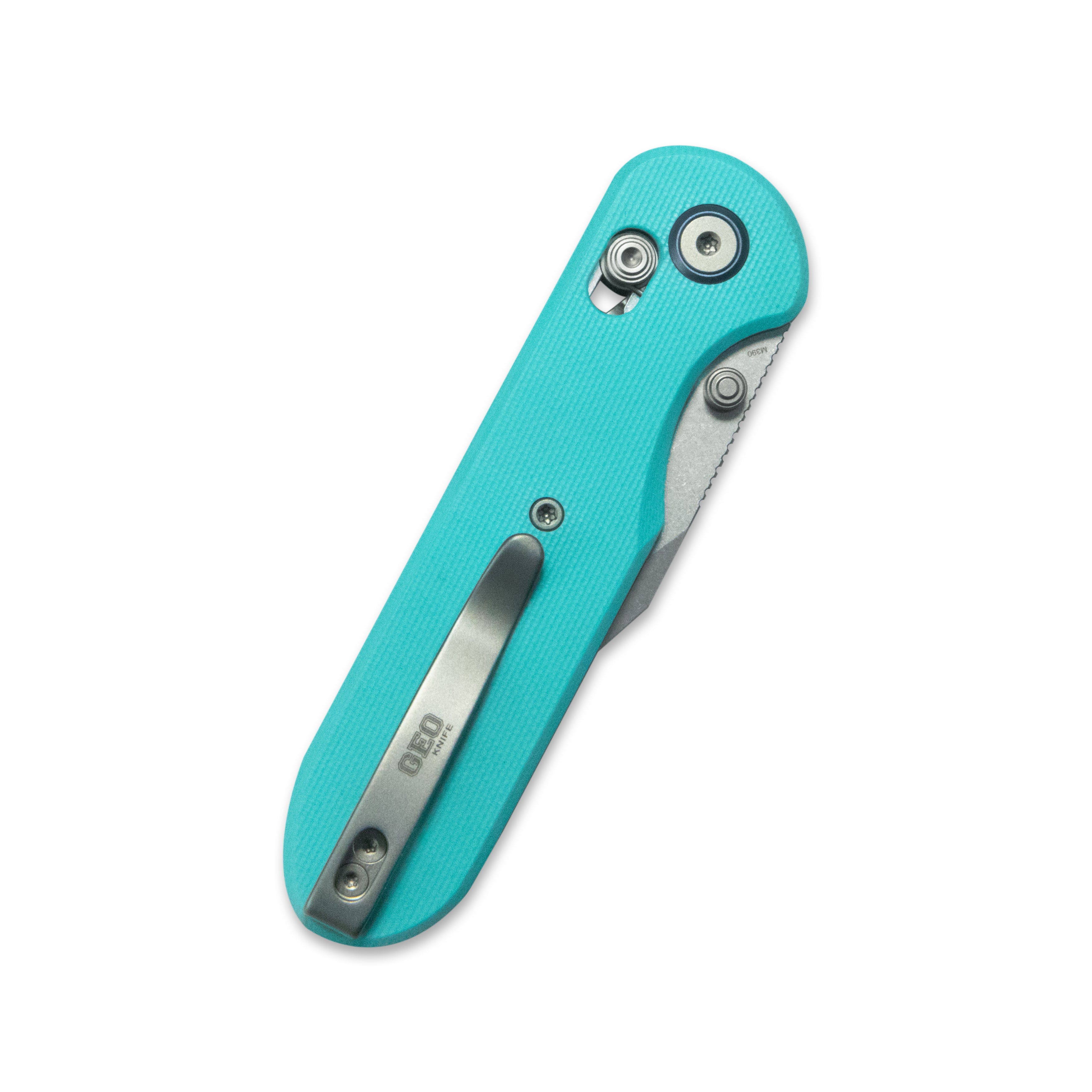 Geo knife Ethereal Cutter Axis lock Folding Knife Tiffany Blue G10 Handle 3.0" Stonewash Bohler M390 Blade GEO2401G