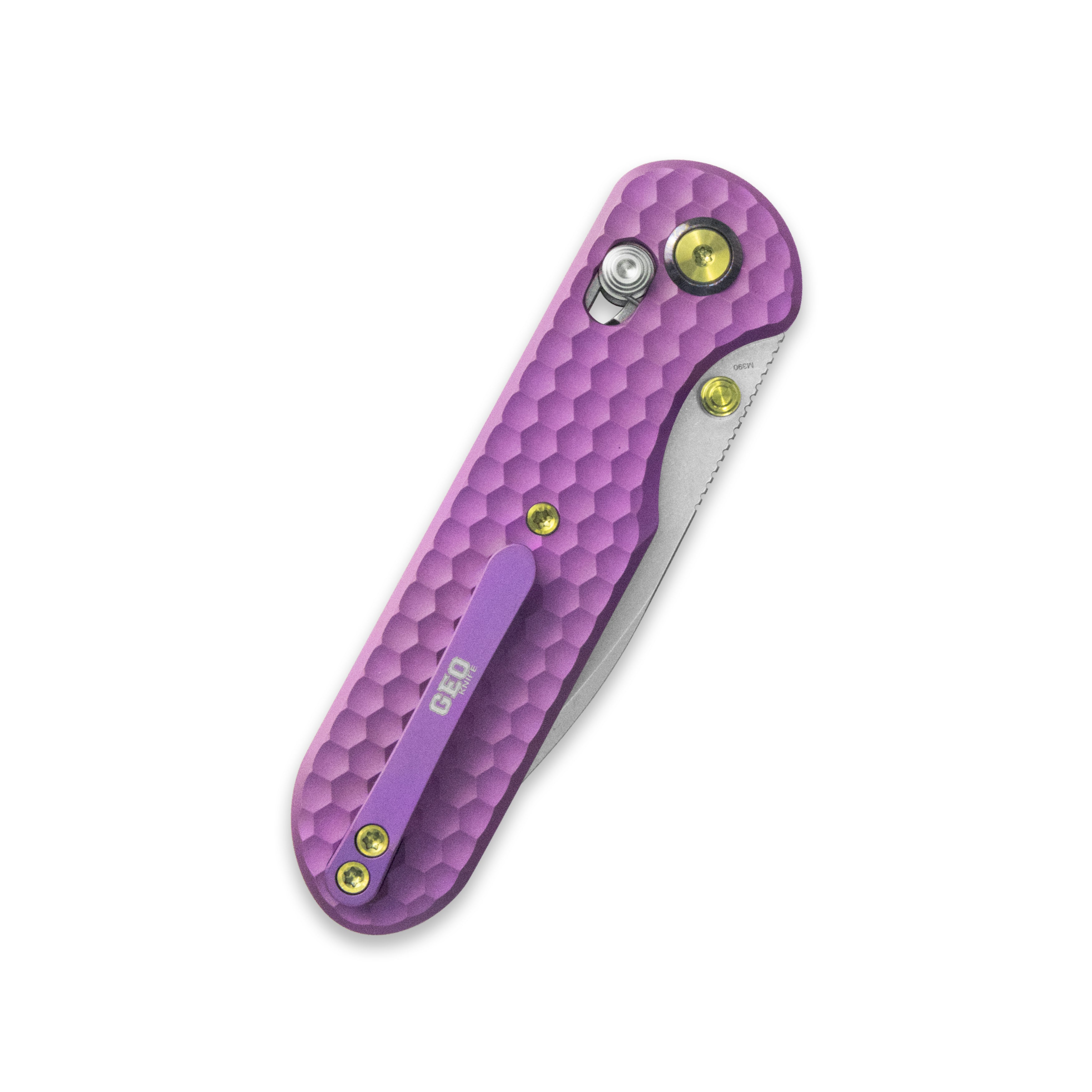 Geo knife Ethereal Cutter Axis lock Folding Knife Purple 6AL4V Titanium Handle 3.0" Stonewash Bohler M390 Blade GEO2402I