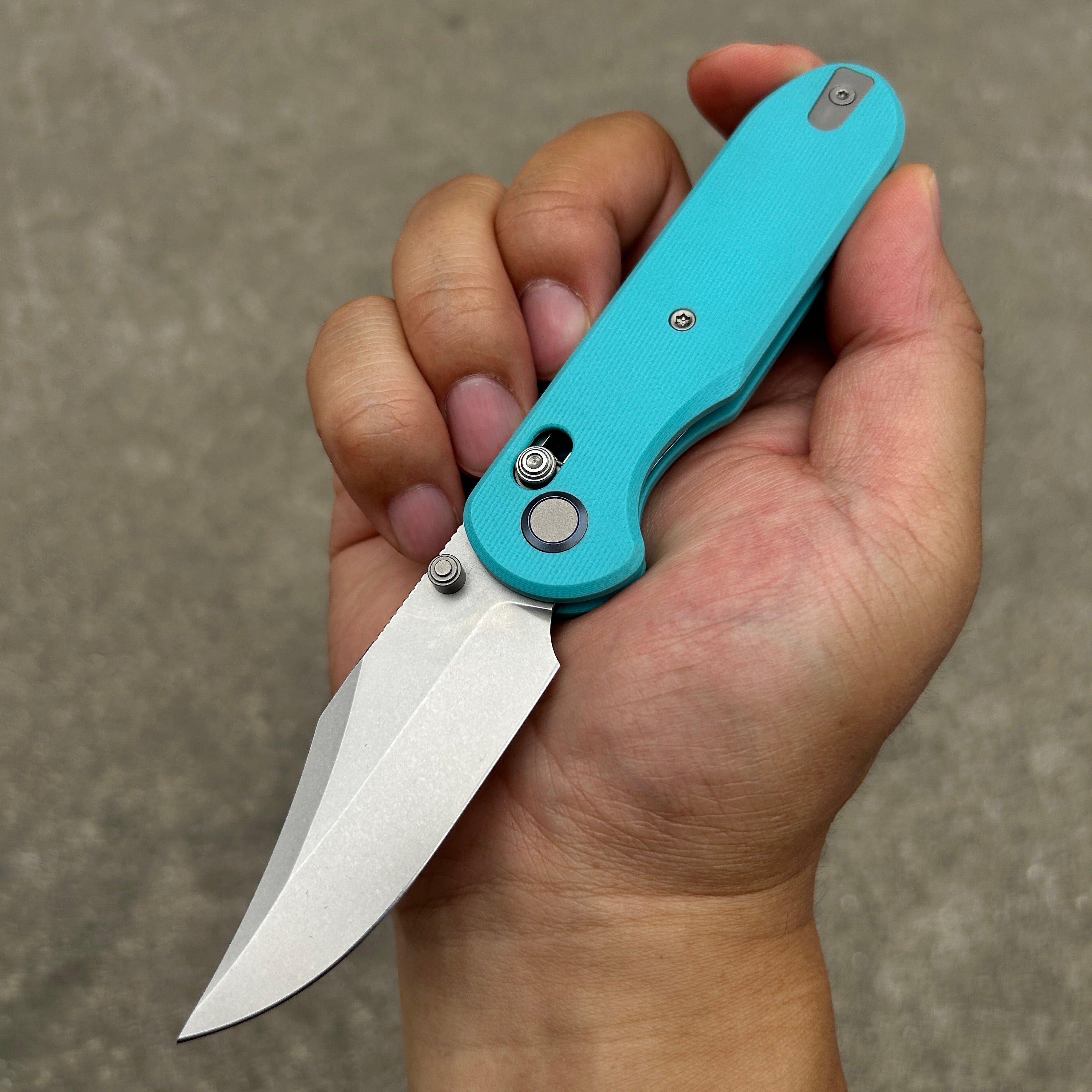 (Pre-order) : Geo knife Ethereal Cutter Axis lock Folding Knife Tiffany Blue G10 Handle 3.03" Stonewash Bohler M390 Blade GEO2401G
